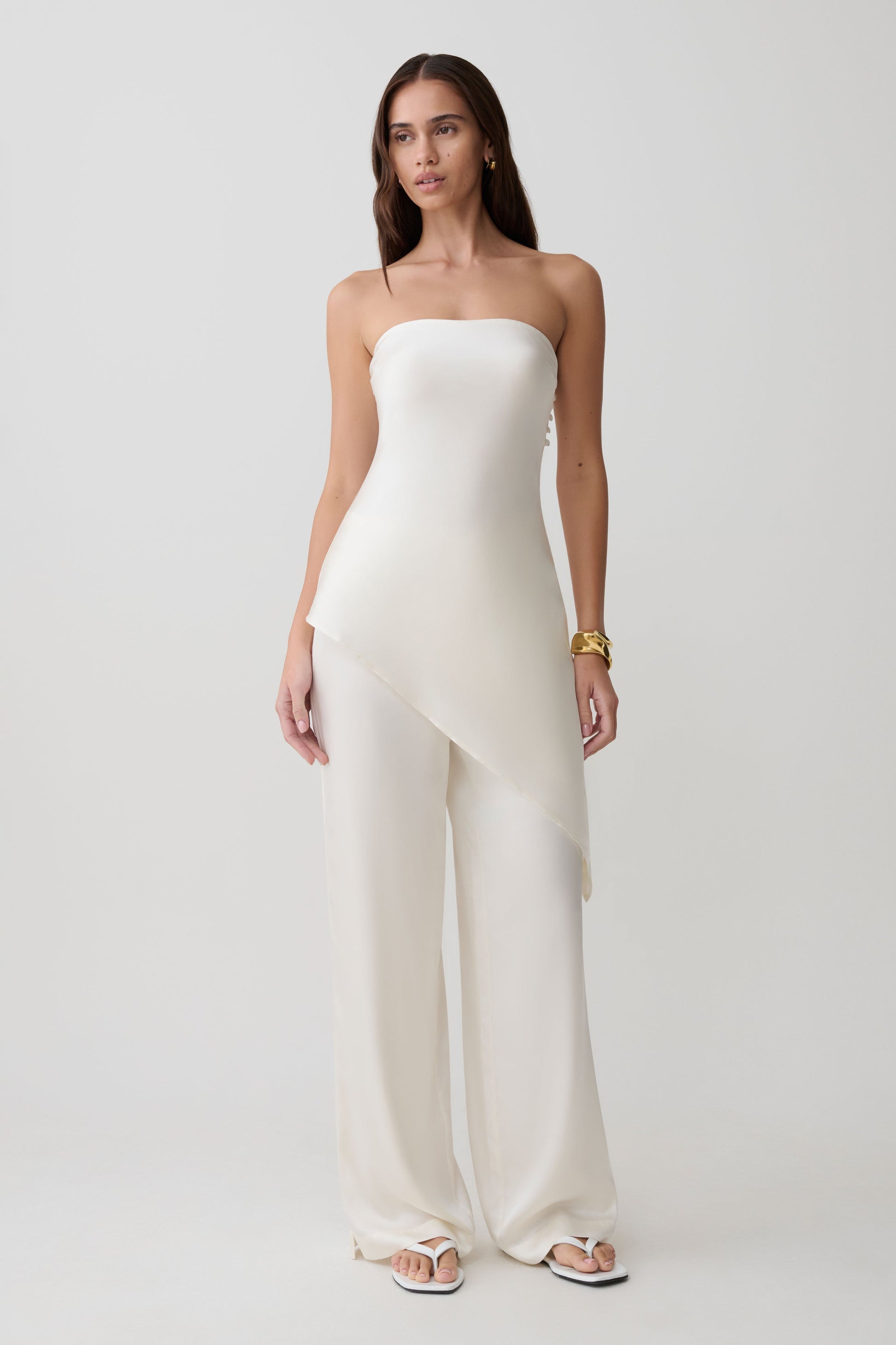 Kayla Silk Blend Strapless Asymmetric Top - Ivory #6
