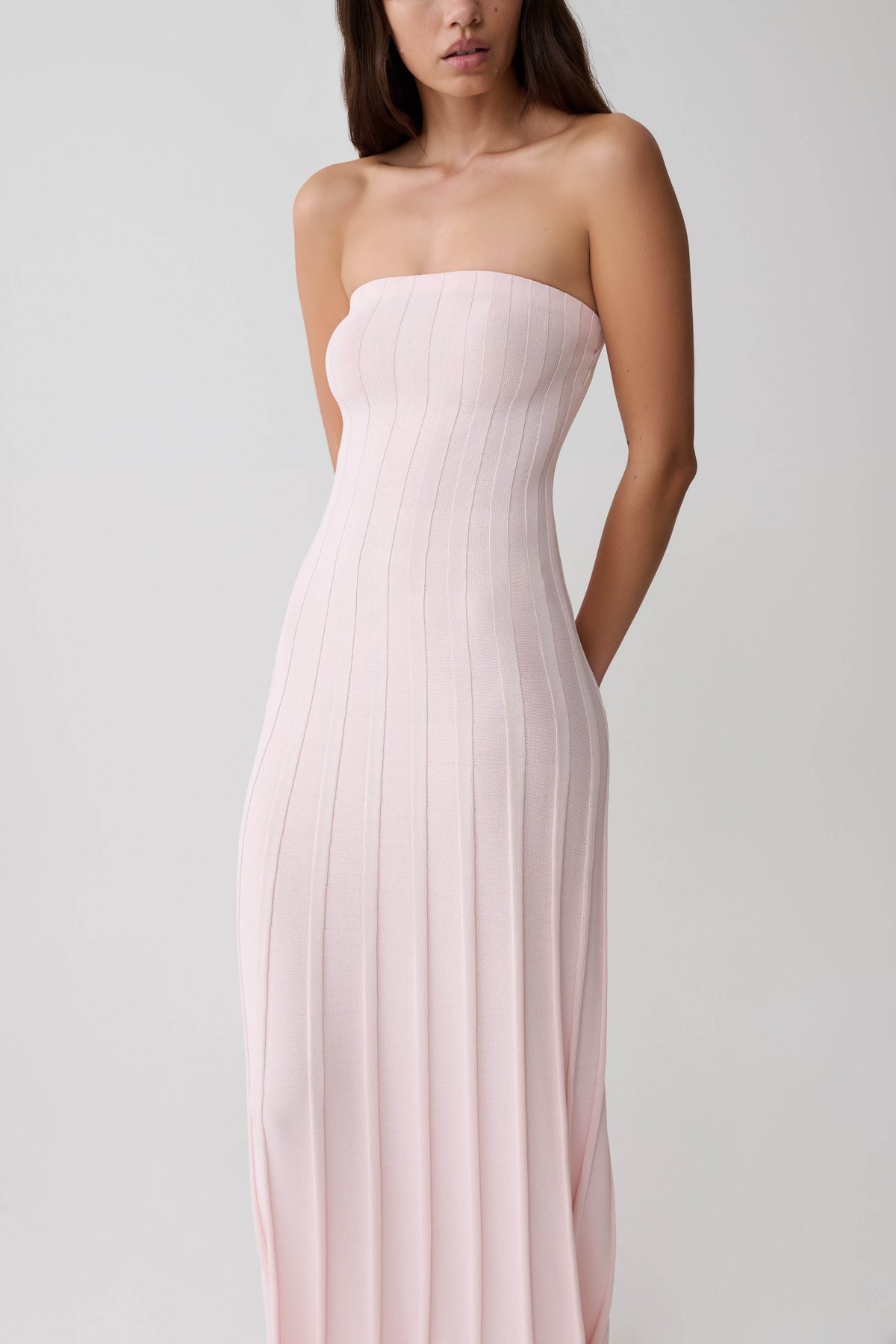 Pia Ribbed Strapless Maxi Dress - Baby Pink #3