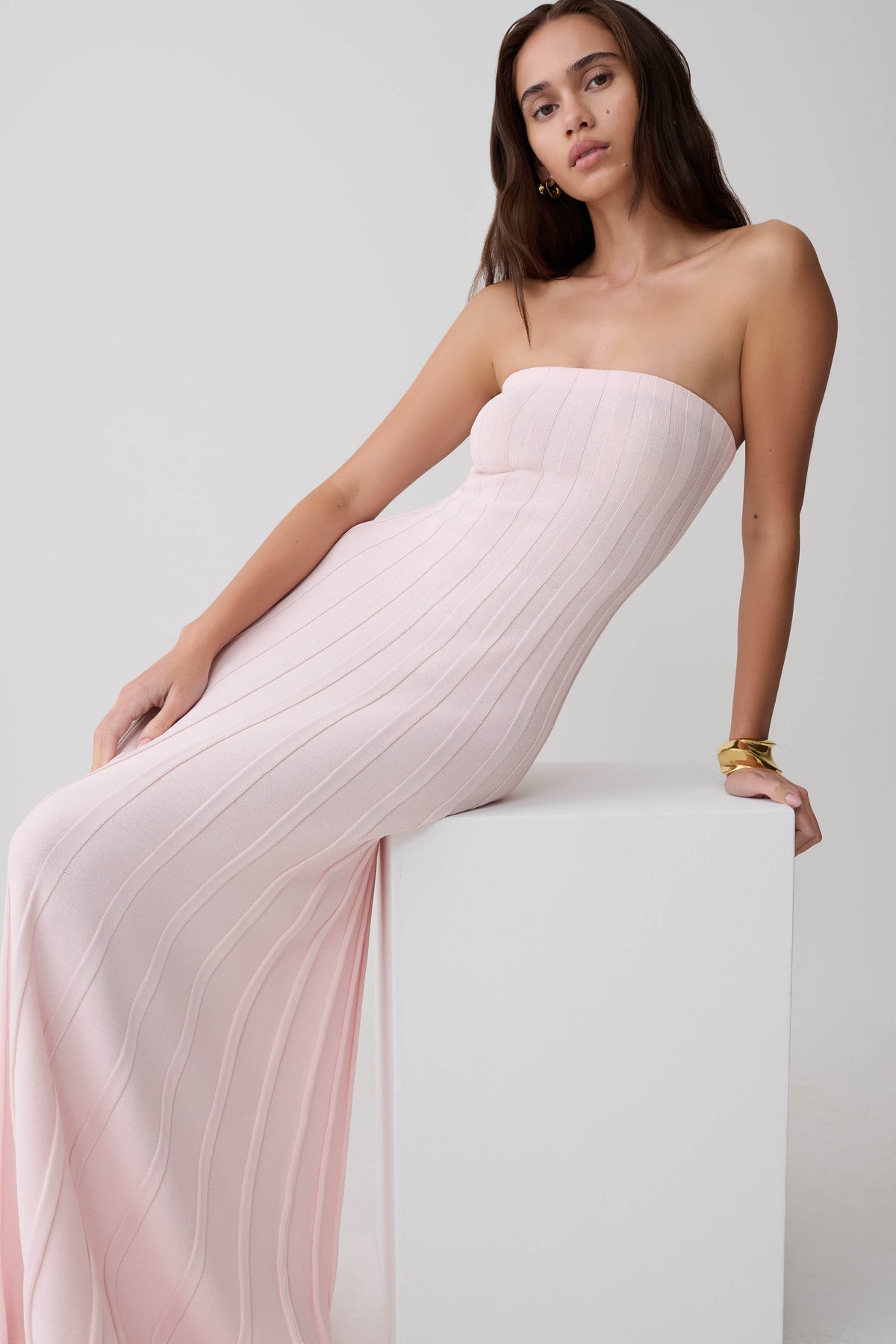 Pia Ribbed Strapless Maxi Dress - Baby Pink #6
