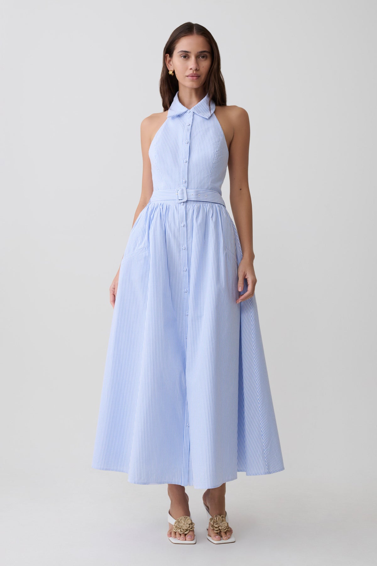 Cindy Collared Midi Dress - Blue Pinstripe #5