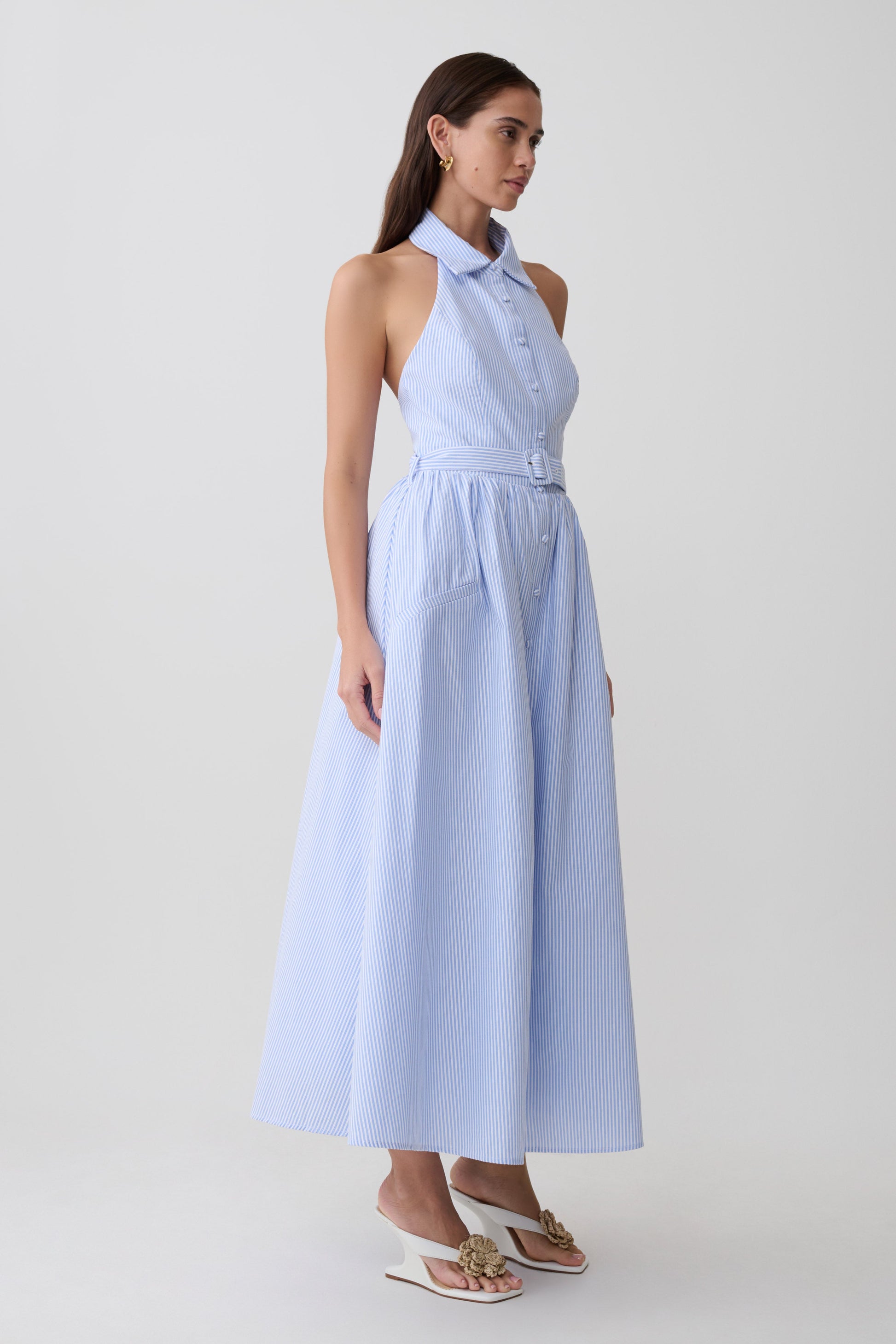 Cindy Collared Midi Dress - Blue Pinstripe #4
