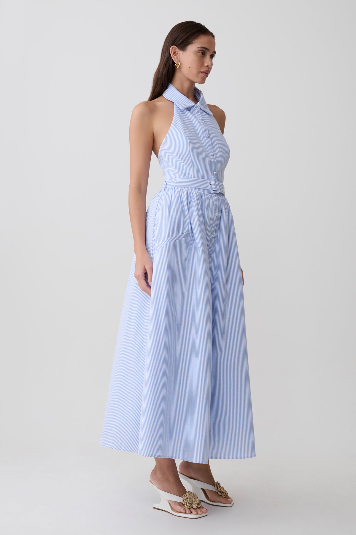 Cindy Collared Midi Dress - Blue Pinstripe #4