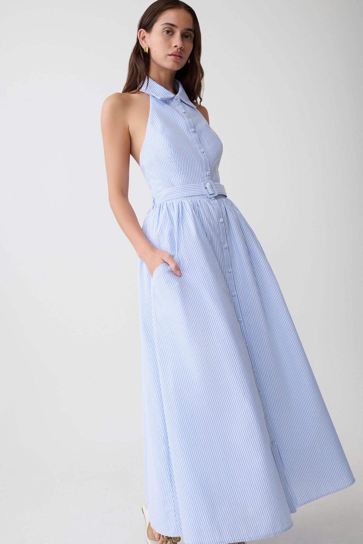 Cindy Collared Midi Dress - Blue Pinstripe #6