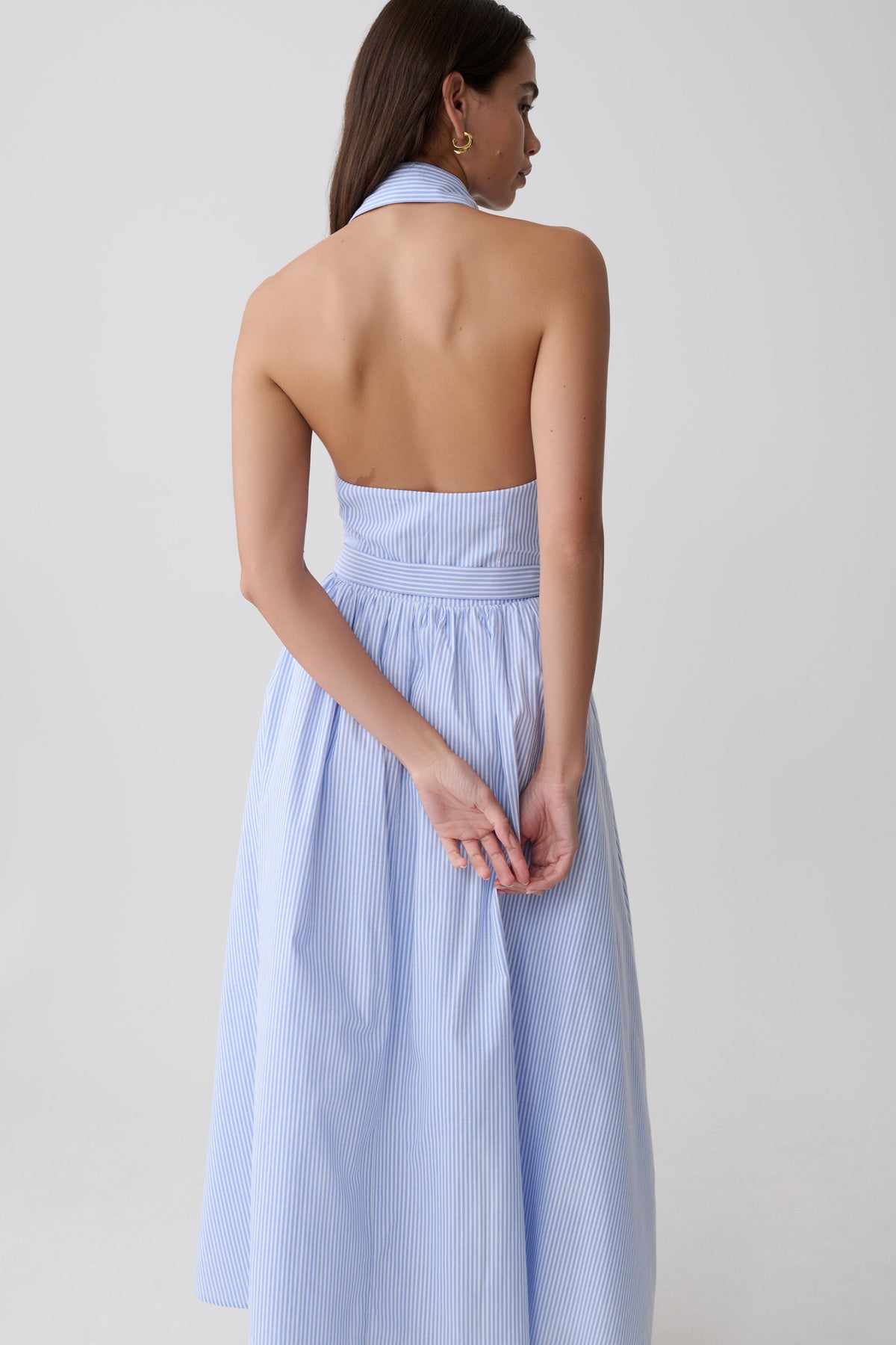 Cindy Collared Midi Dress - Blue Pinstripe #3