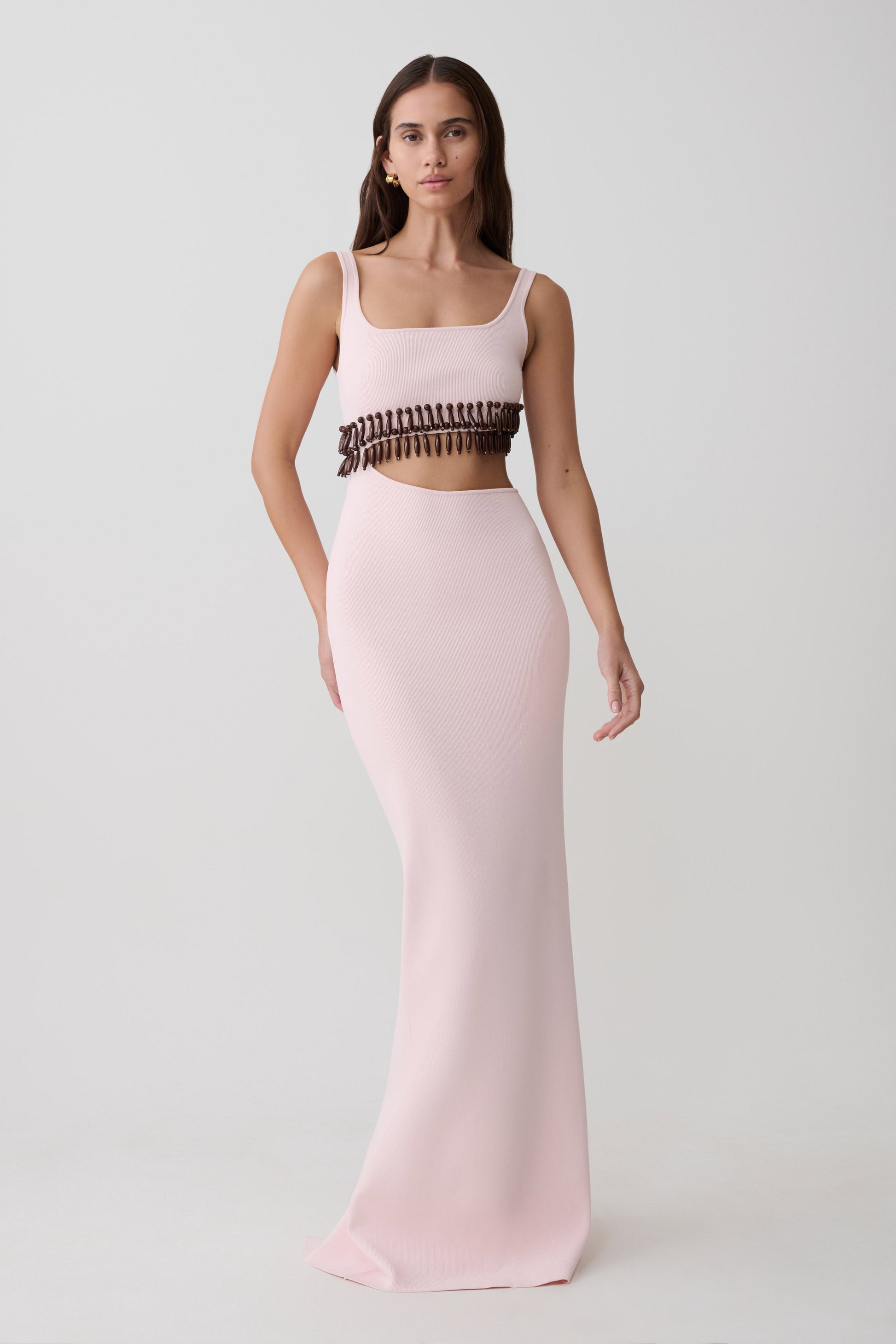 Ruvic Knit Maxi Beaded Dress - Baby Pink #5