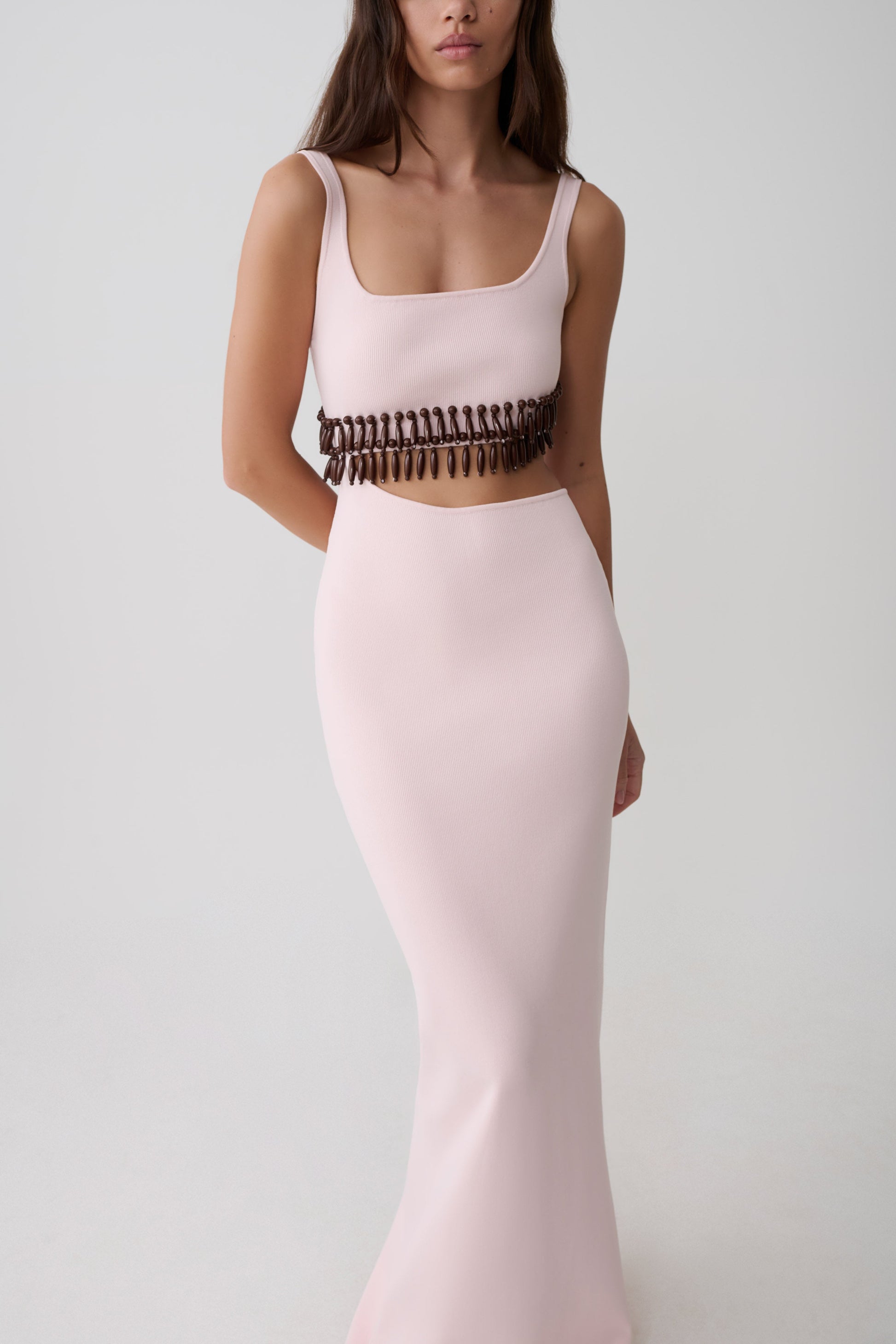 Ruvic Knit Maxi Beaded Dress - Baby Pink #3