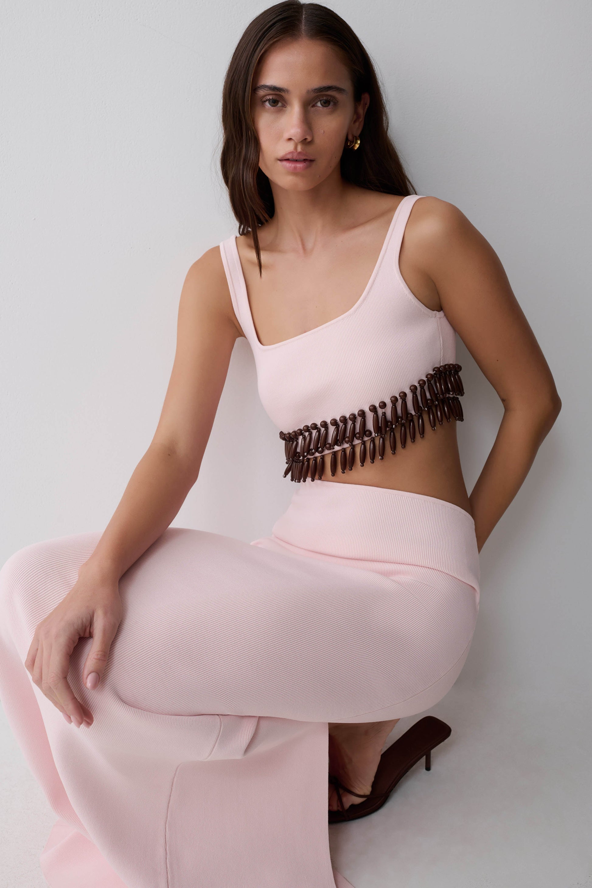 Ruvic Knit Maxi Beaded Dress - Baby Pink #6
