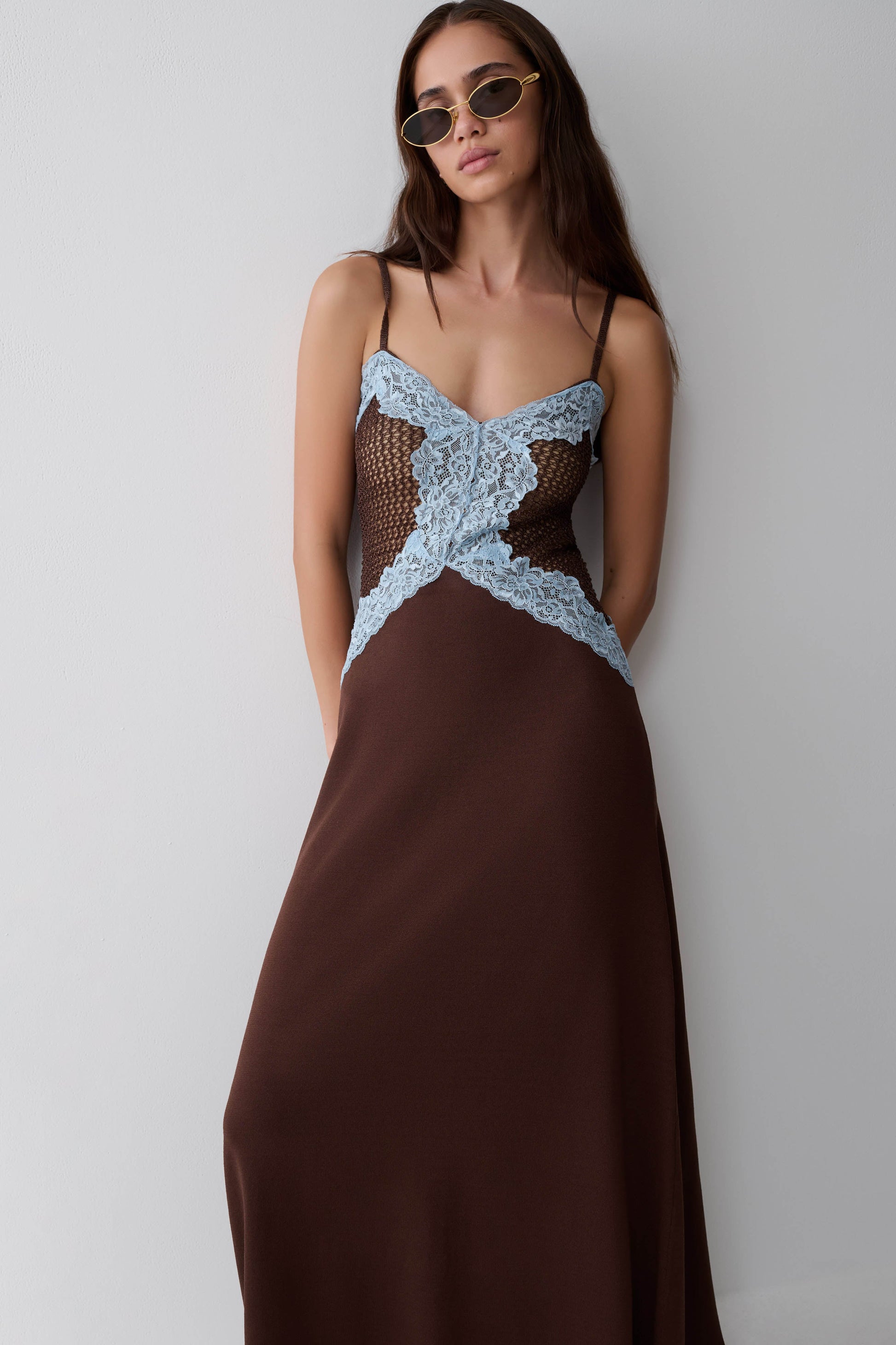 Bray Knit & Lace Maxi Dress - Chocolate/Blue #6