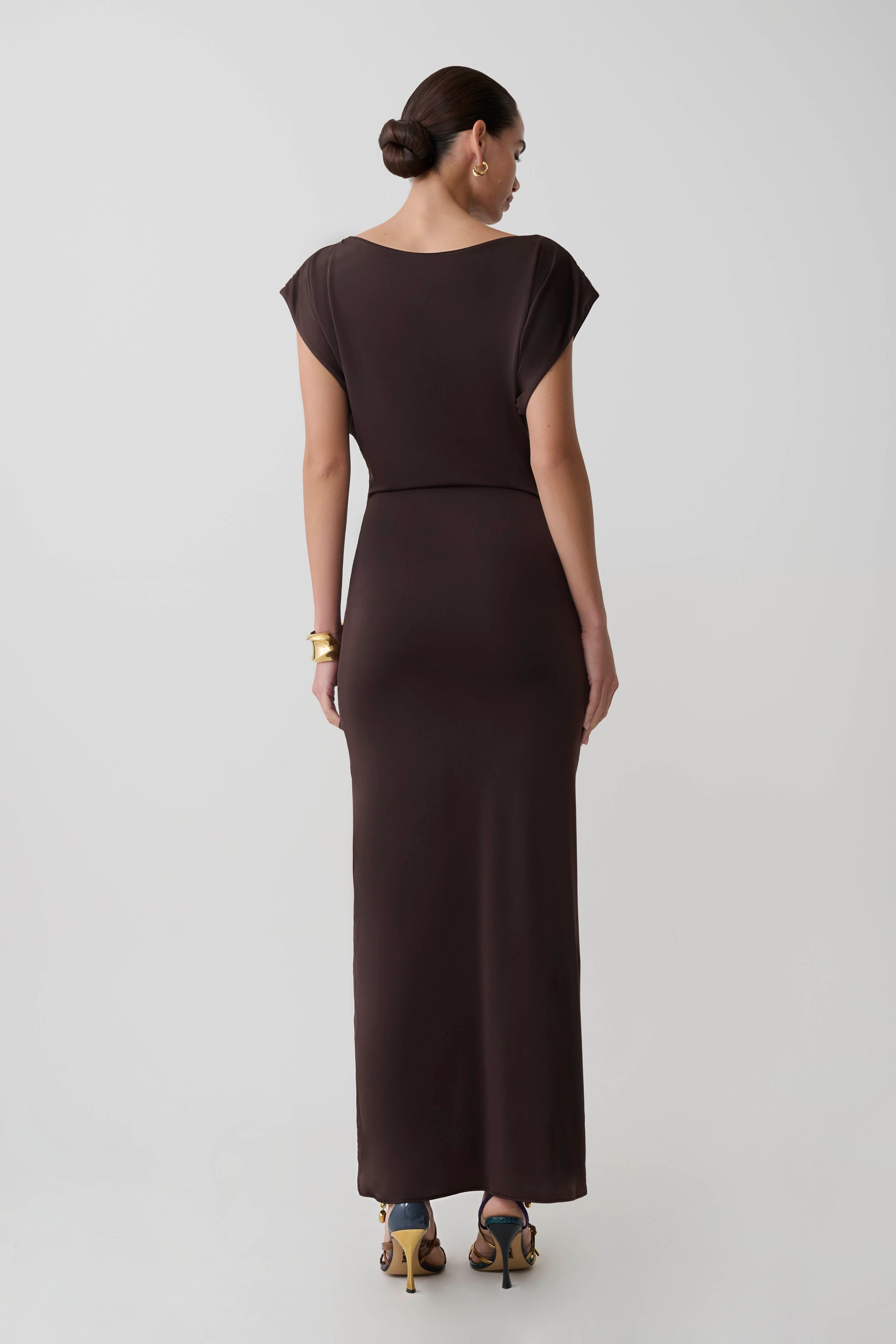 Maiara Shortsleeve Slinky Tie Maxi Dress - Chocolate #2
