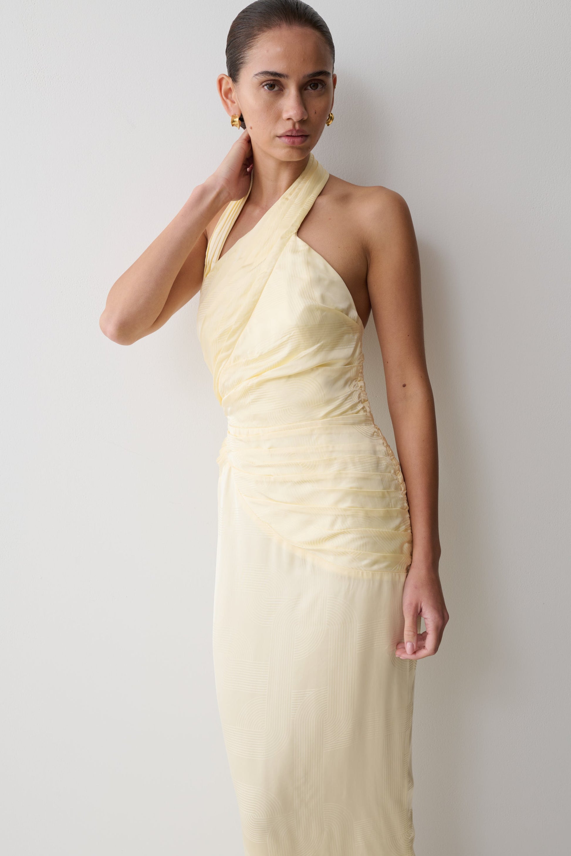 Chiara Halter Satin Maxi Dress - Buttermilk #3