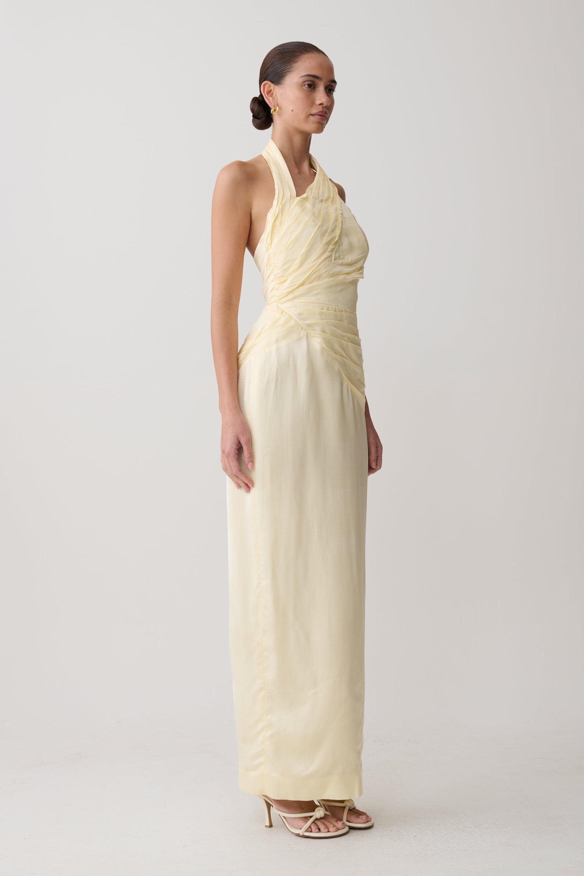 Chiara Halter Satin Maxi Dress - Buttermilk #4