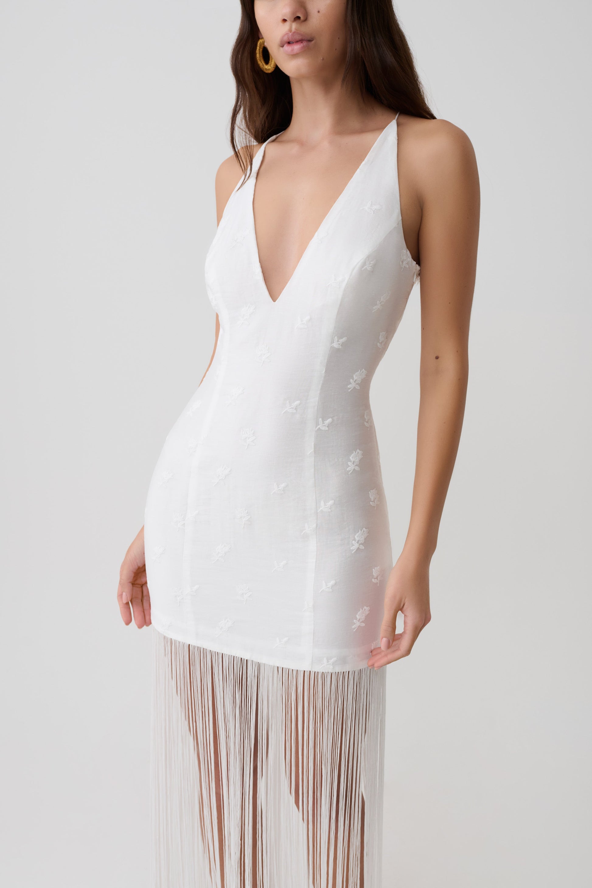 Abigail V Neck Fringe Maxi Dress - White #3