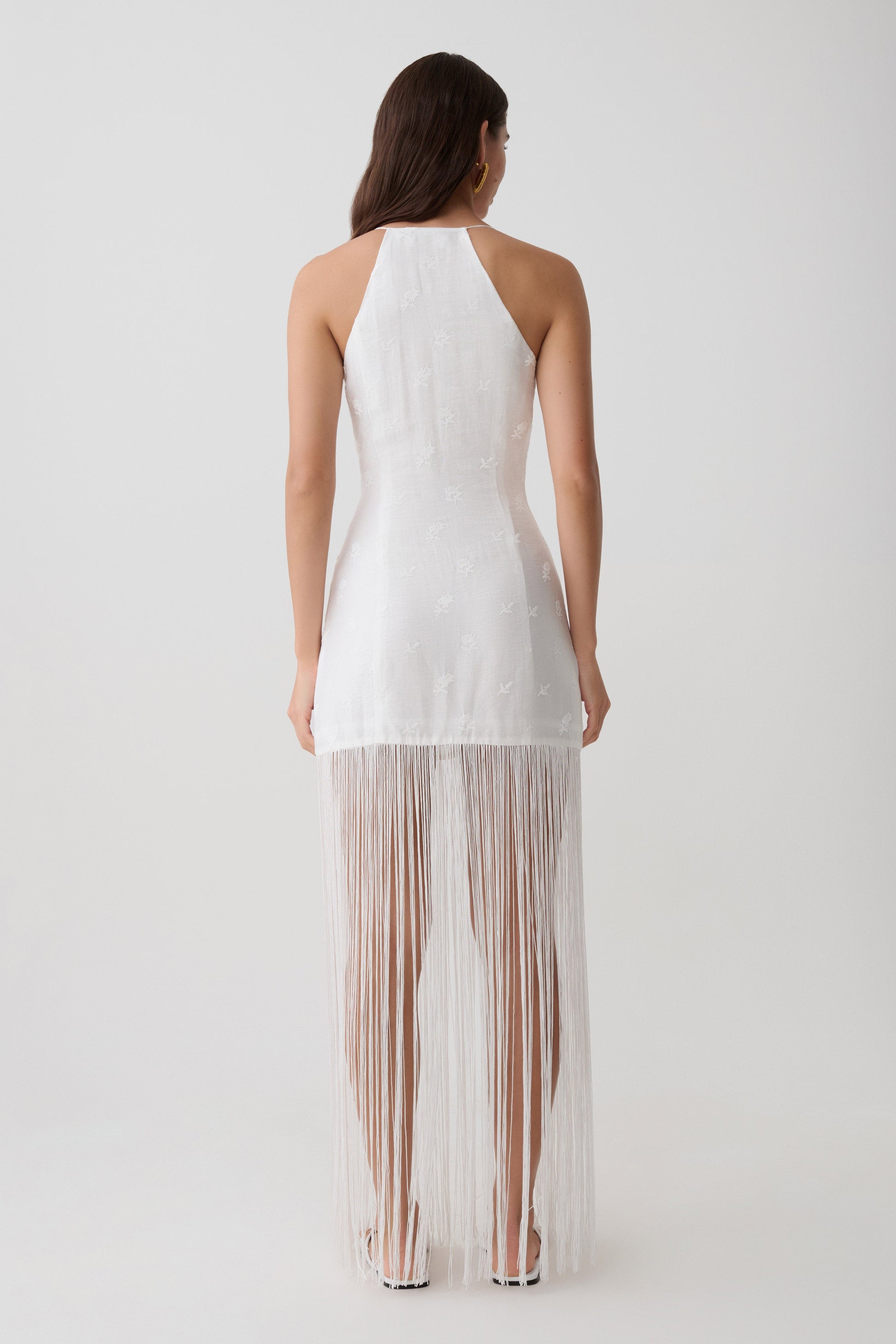 Abigail V Neck Fringe Maxi Dress - White #2