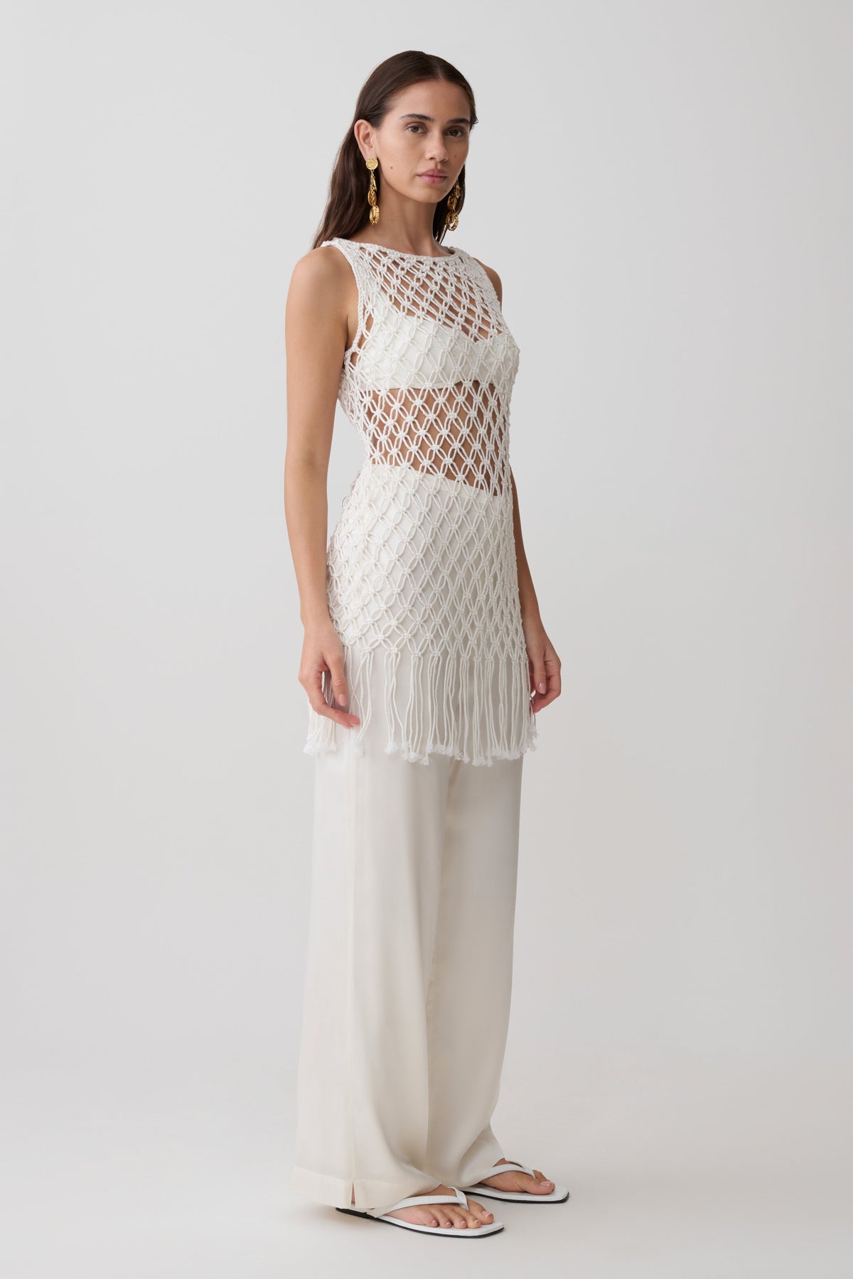 Devlin Macrame Tassel Mini Dress - Ivory #7
