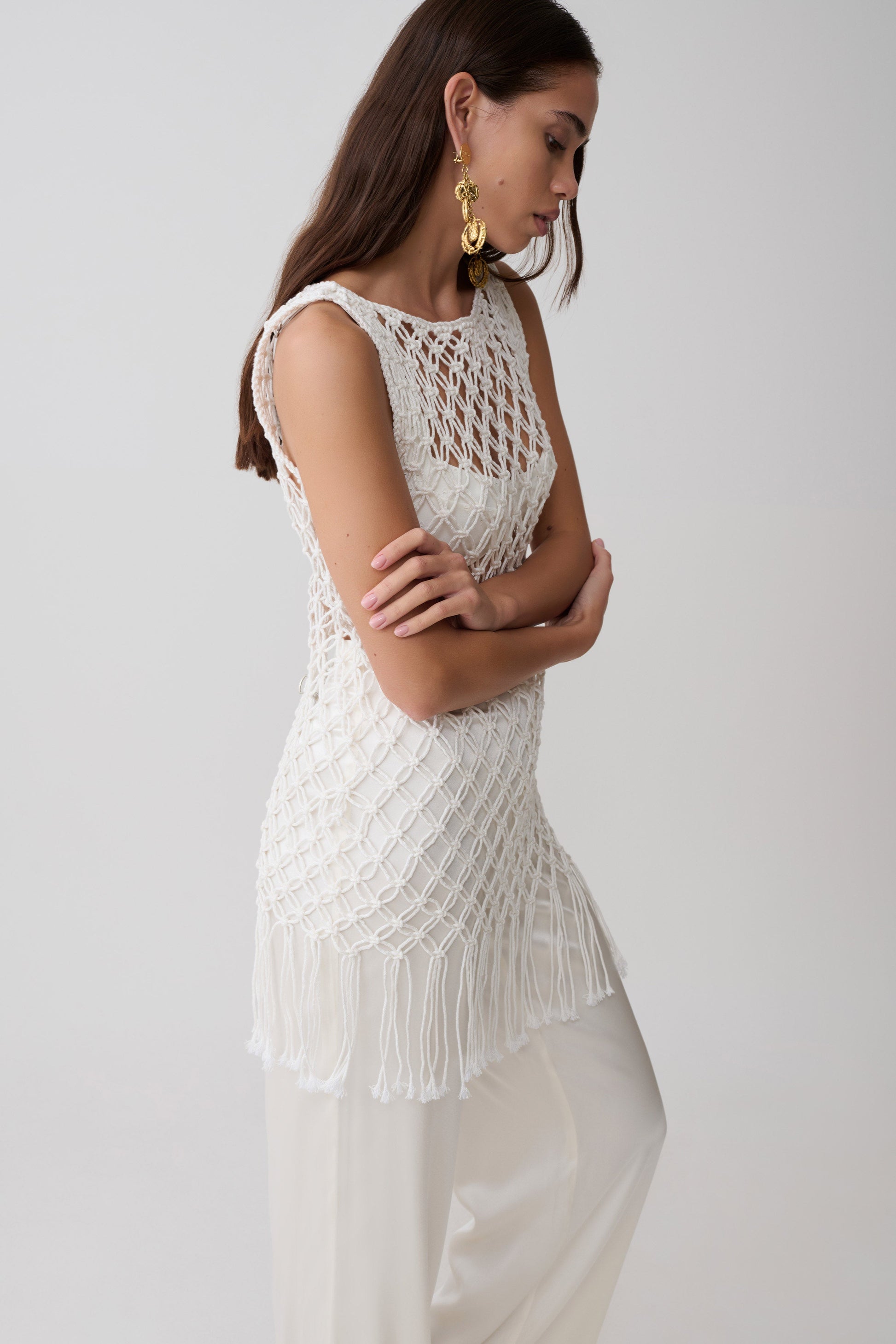 Devlin Macrame Tassel Mini Dress - Ivory #6