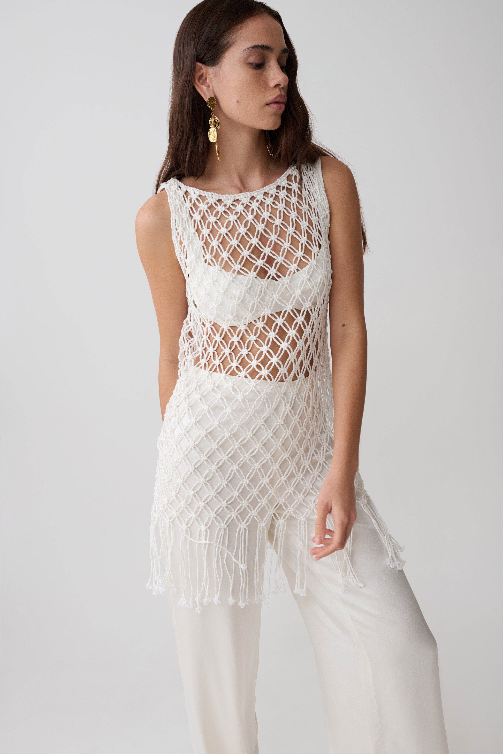 Devlin Macrame Tassel Mini Dress - Ivory #5