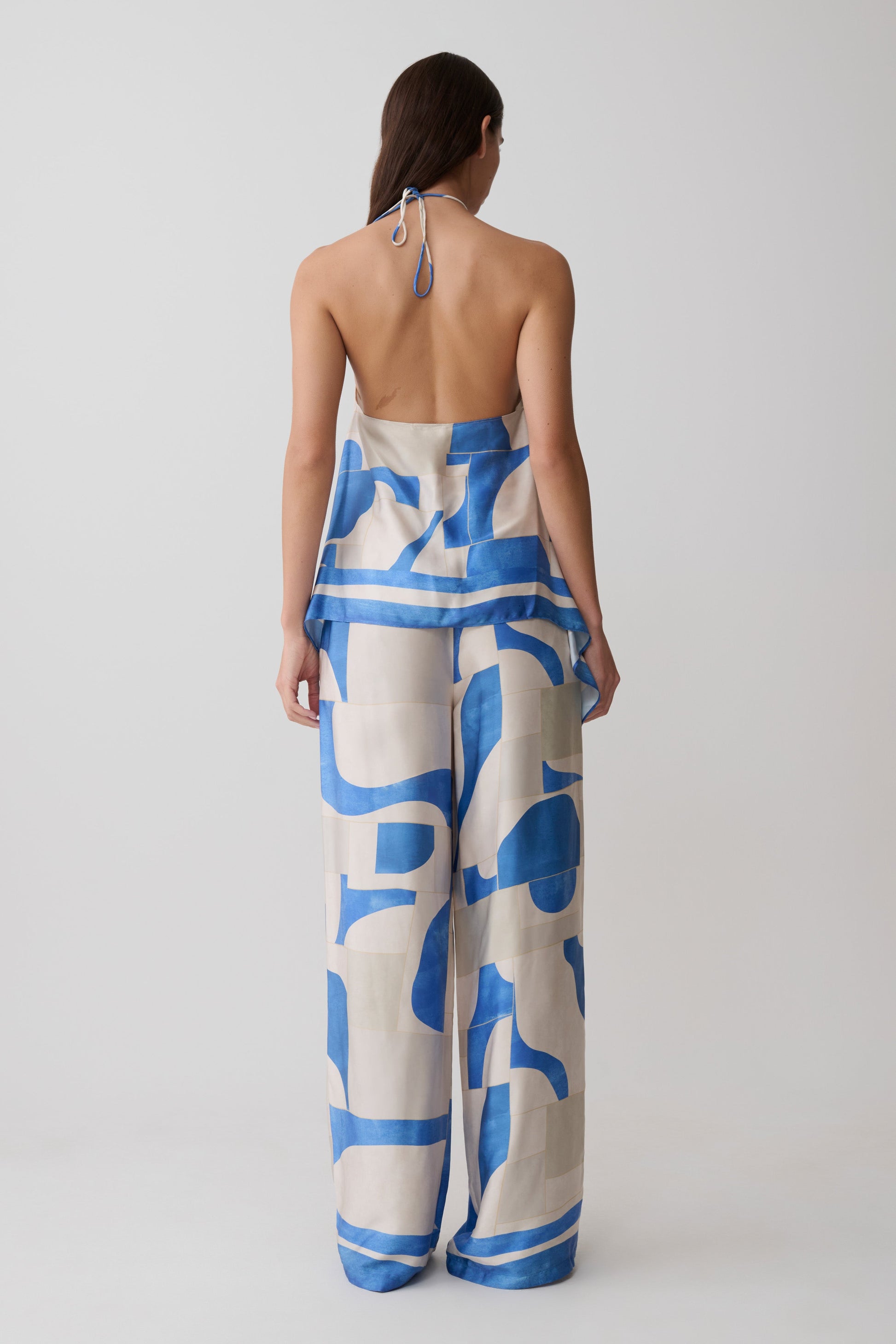 Rachel Satin Straight Leg Pants - Blue Geo Tile Print #5