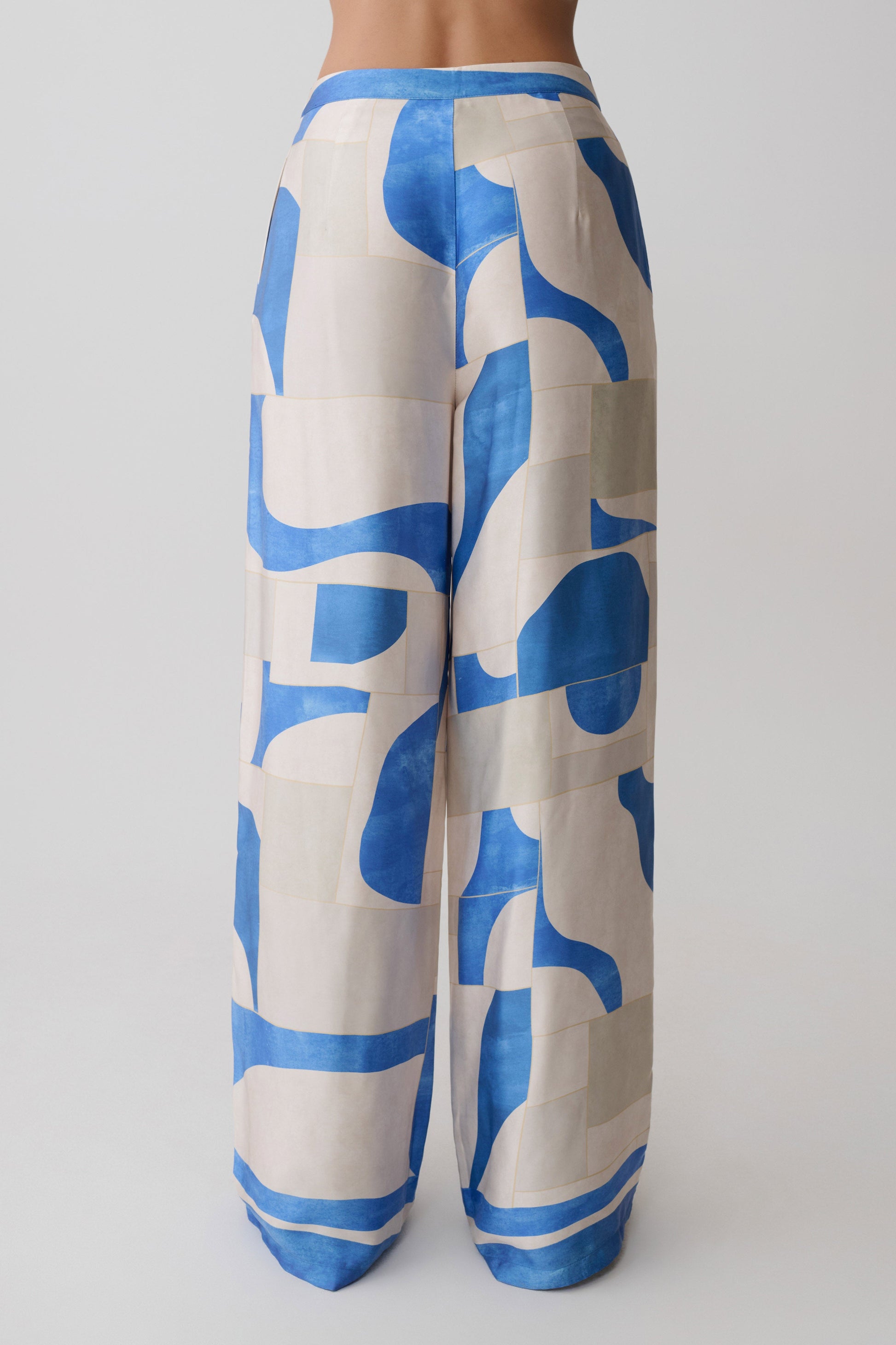 Rachel Satin Straight Leg Pants - Blue Geo Tile Print #2