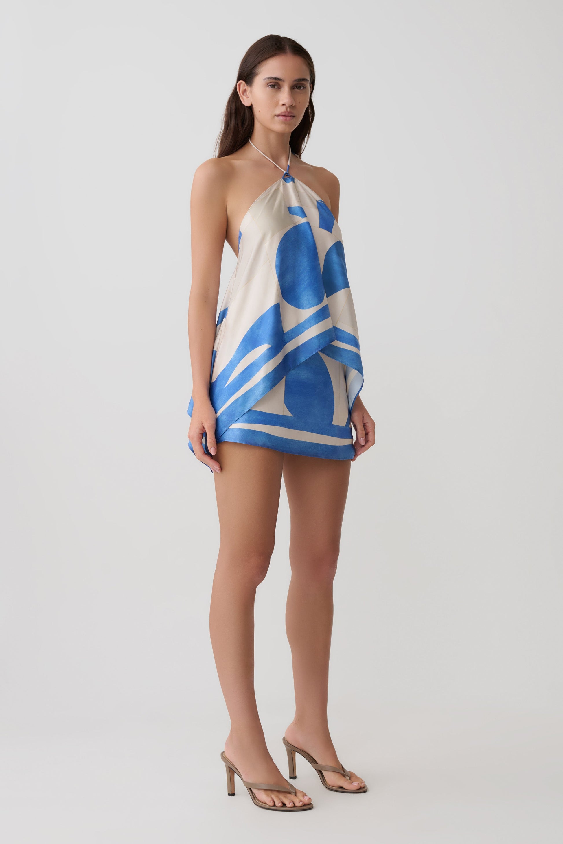 Adelaide Satin Mini Skirt - Blue Geo Tile Print #4
