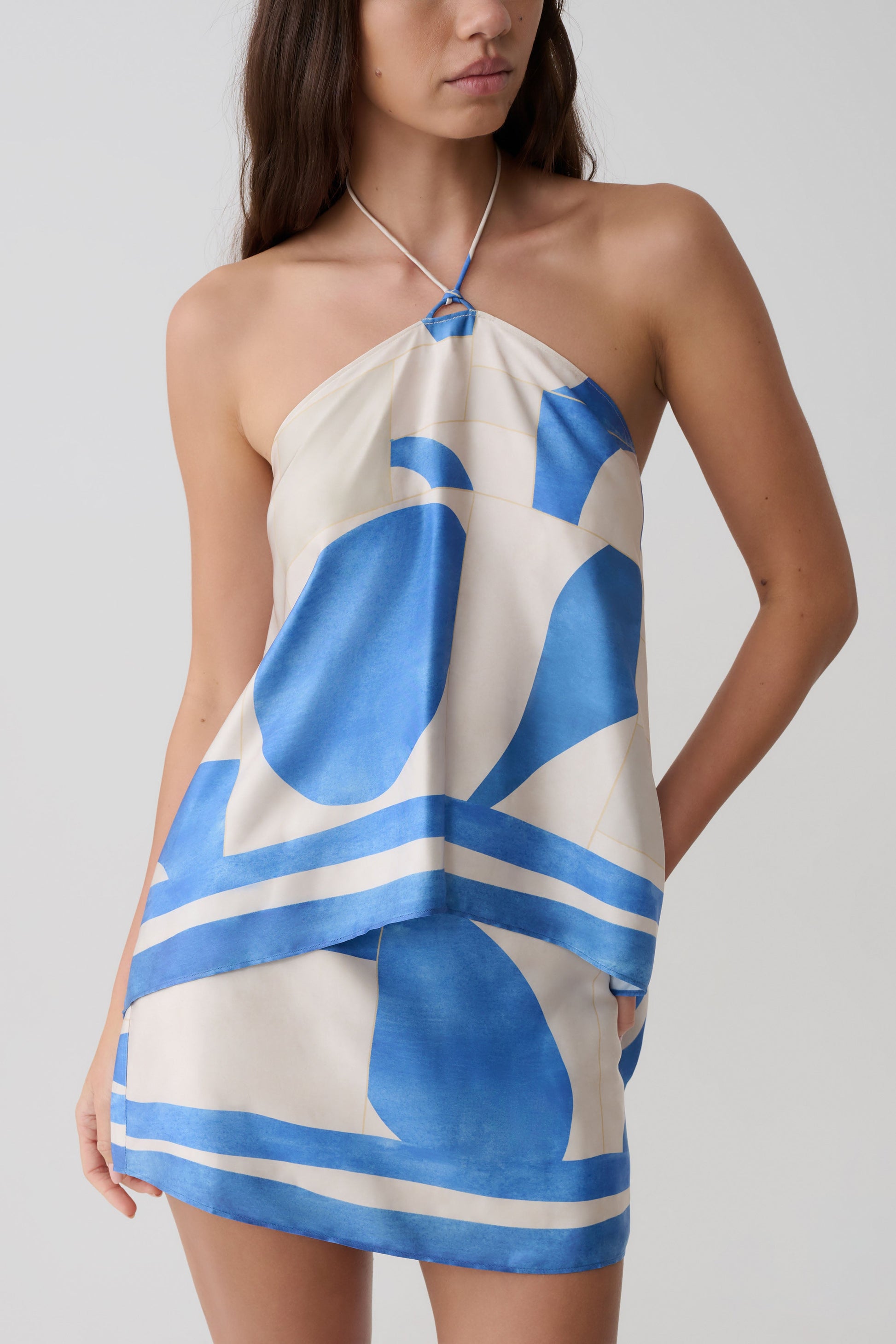 Adelaide Satin Mini Skirt - Blue Geo Tile Print #7