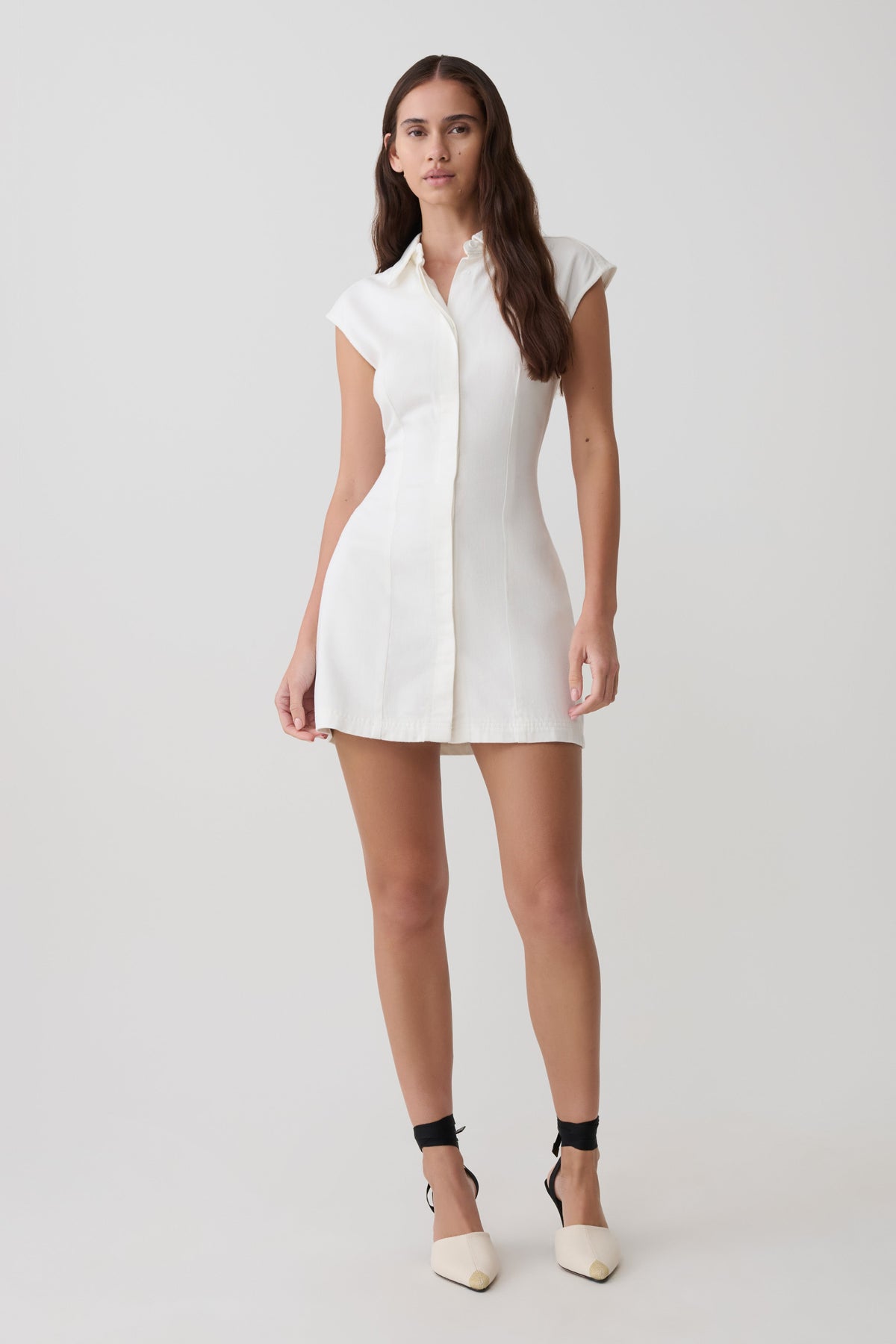 Sheriden Collared Mini Denim Dress - White #3