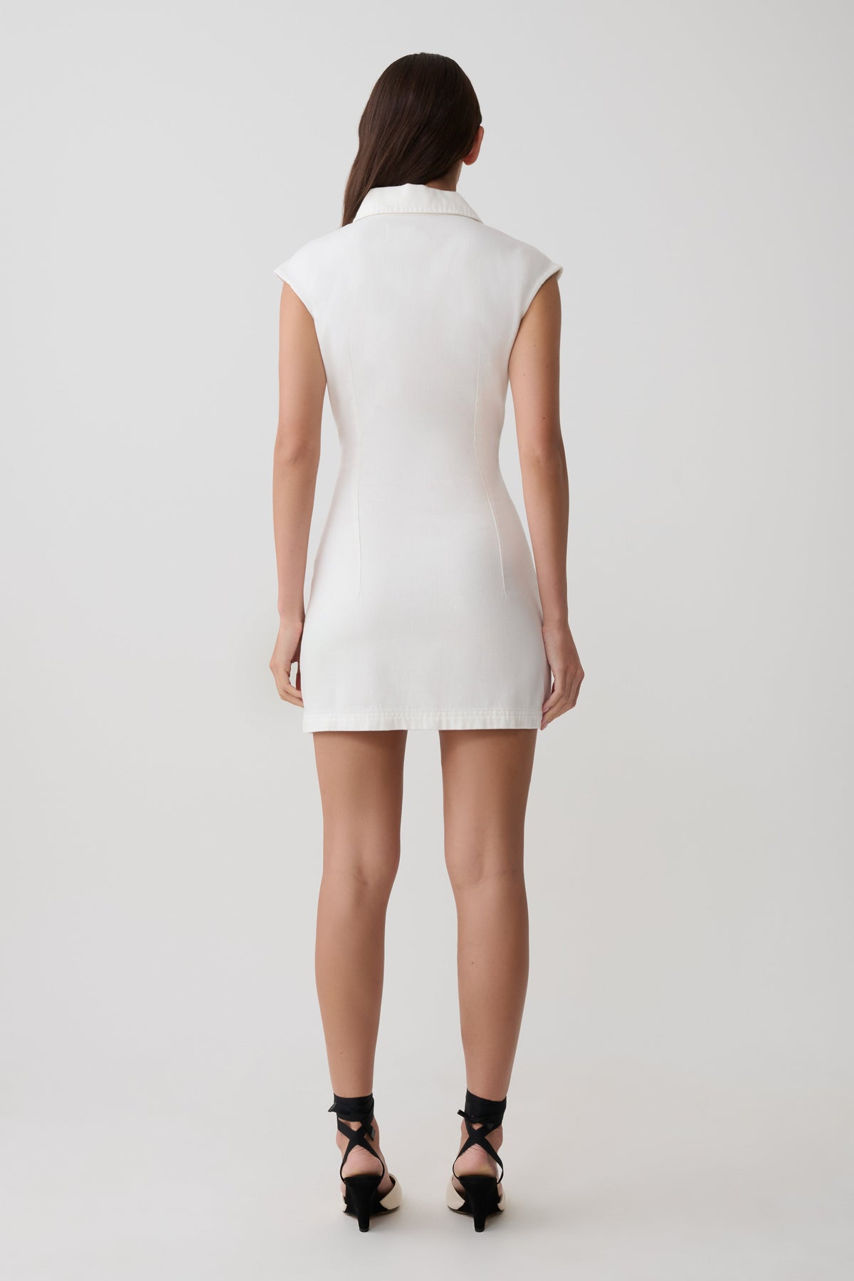 Sheriden Collared Mini Denim Dress - White #2