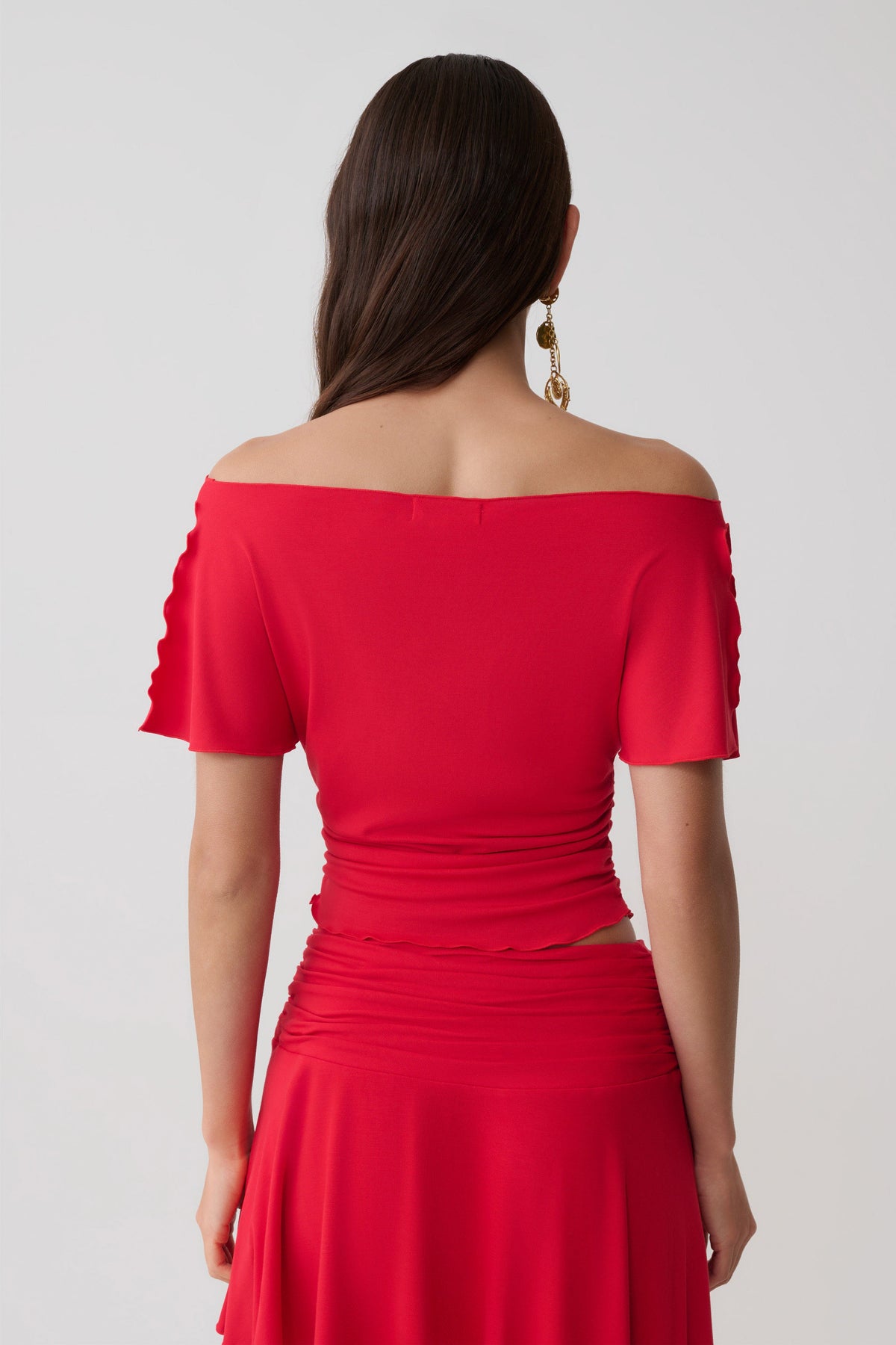 Talise Modal Flounce Short Sleeve Top - Red #2