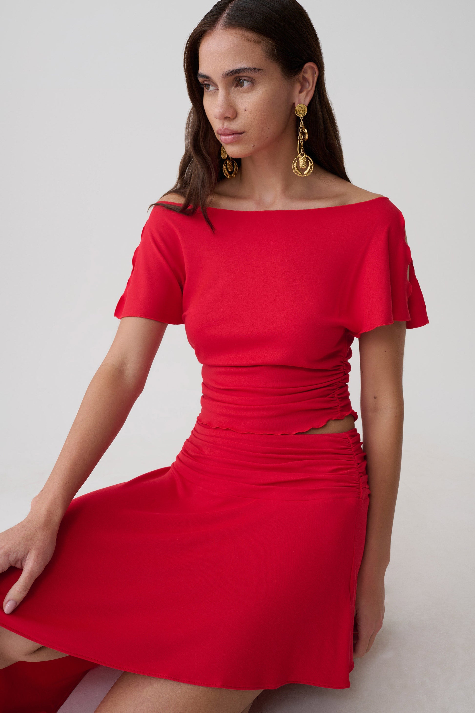 Talise Modal Flounce Short Sleeve Top - Red #6