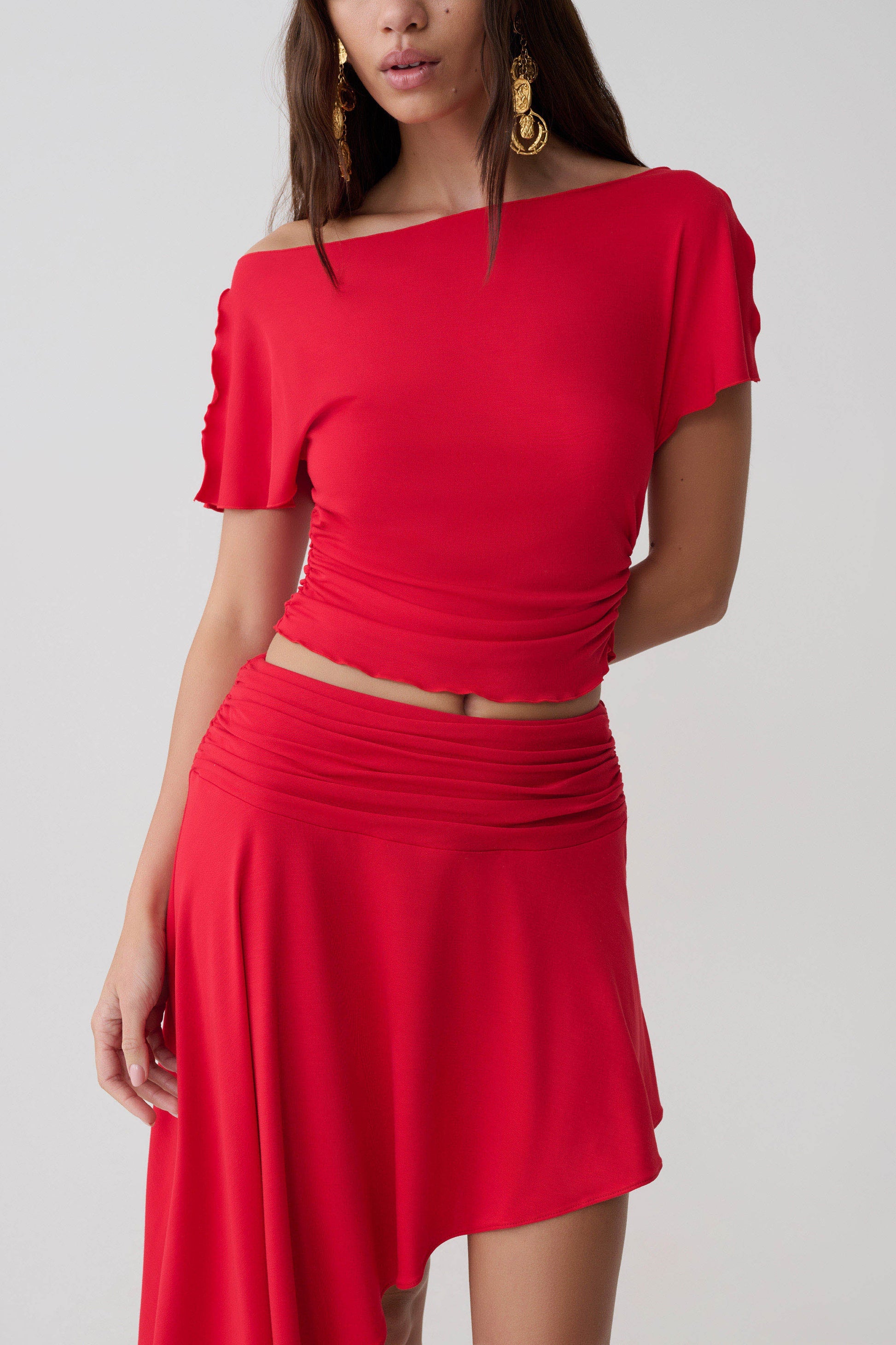 Talise Modal Flounce Short Sleeve Top - Red #3