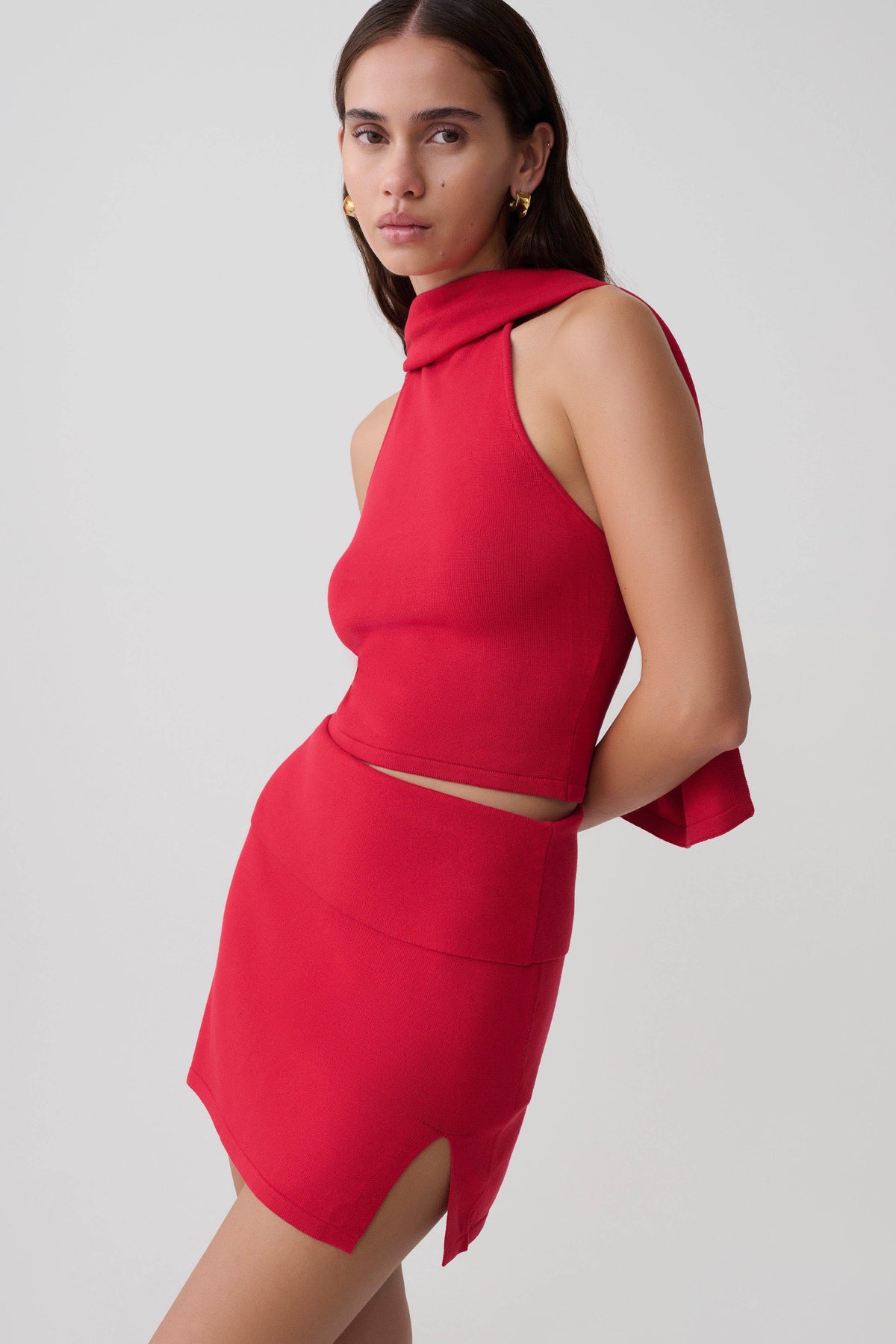 Misty Halter Backless Knit Top - Red #8