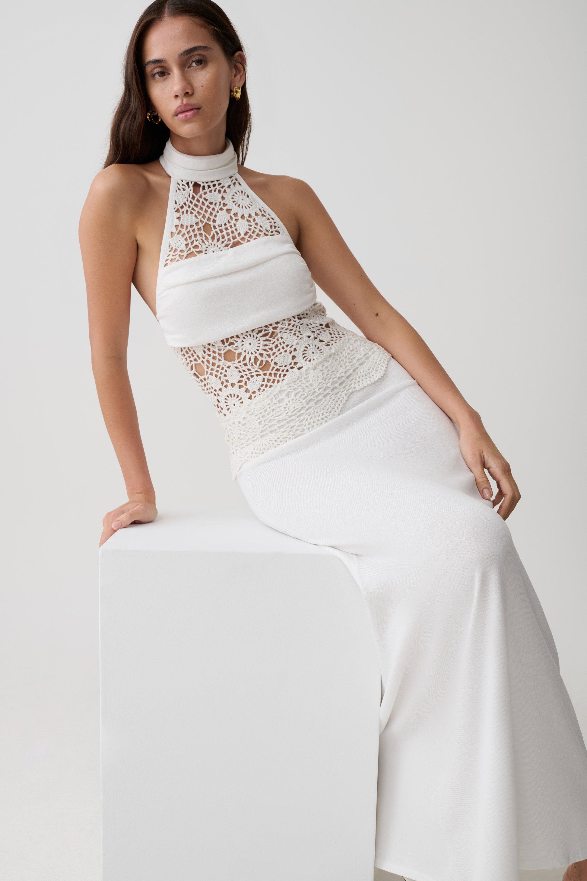 Tessie Knit & Crochet Maxi Dress - Ivory #6