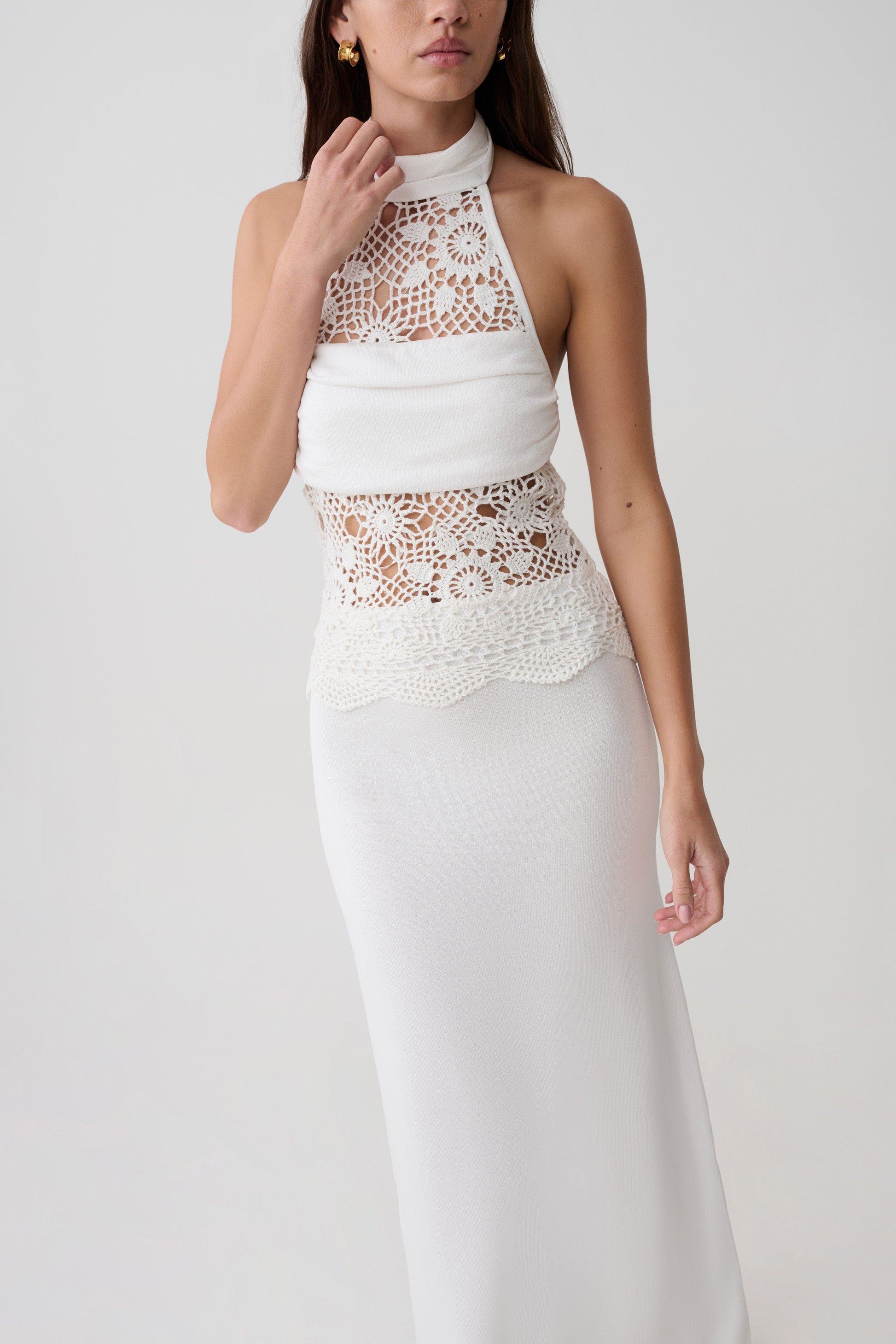 Tessie Knit & Crochet Maxi Dress - Ivory #3
