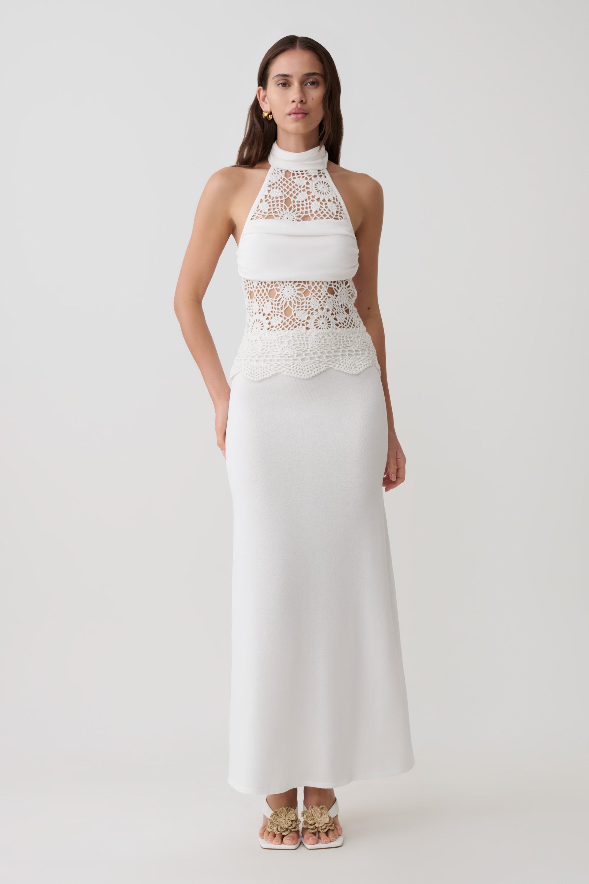 Tessie Knit & Crochet Maxi Dress - Ivory #4