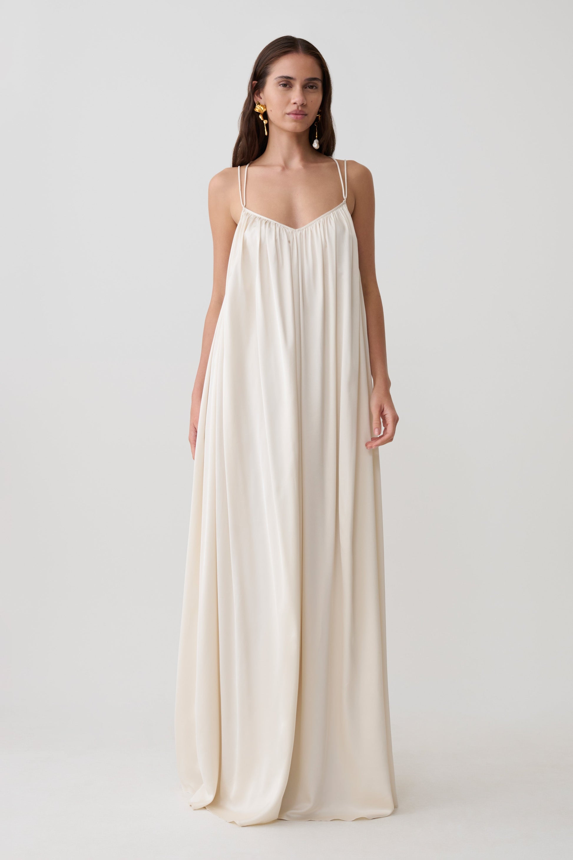 Adriana Satin Gathered Maxi Dress - Buttercream #5