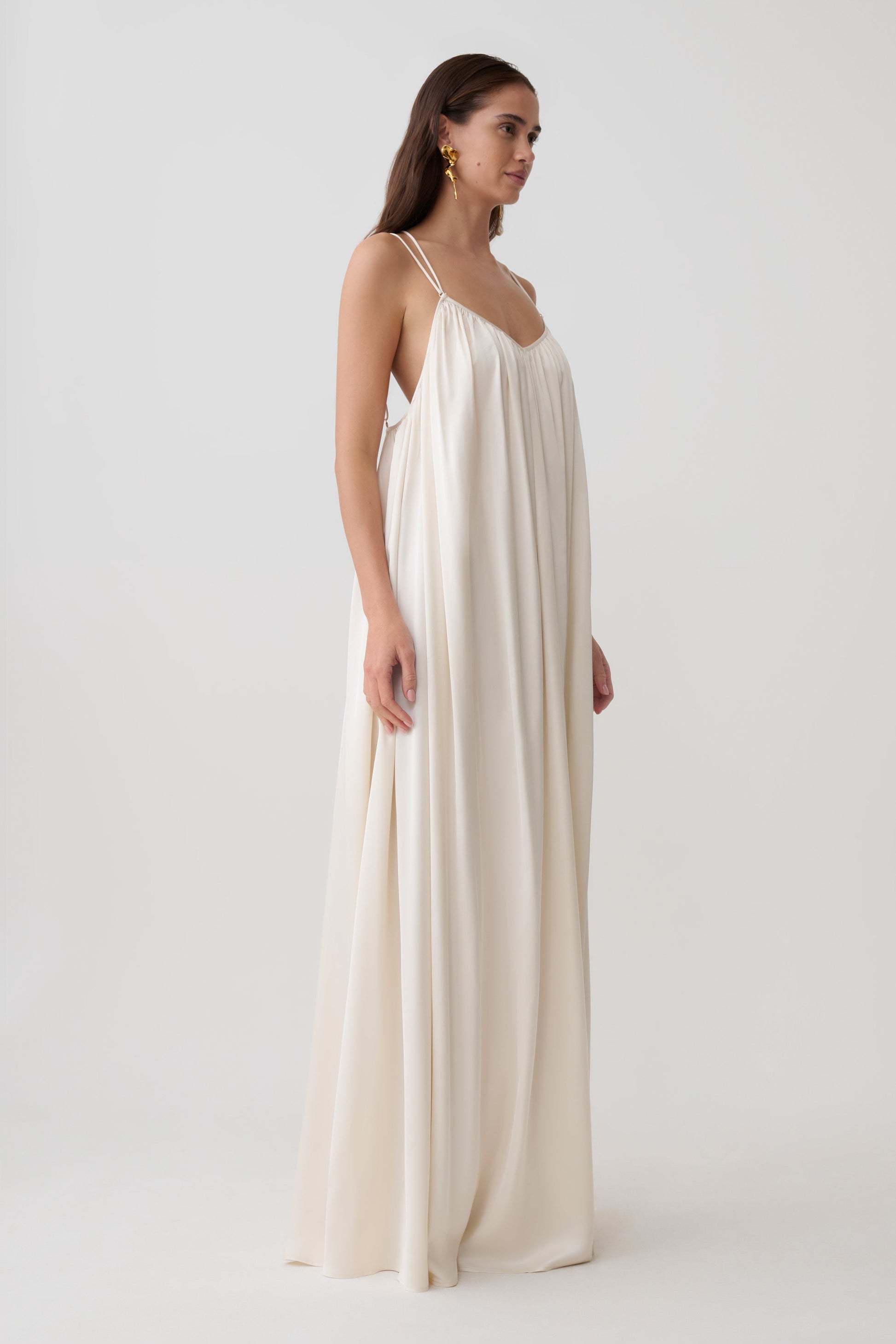 Adriana Satin Gathered Maxi Dress - Buttercream #4