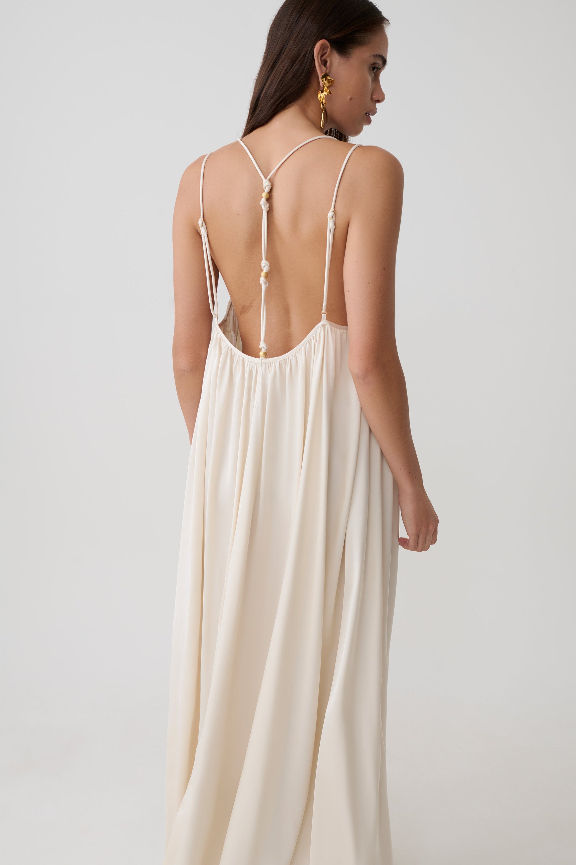 Adriana Satin Gathered Maxi Dress - Buttercream #5