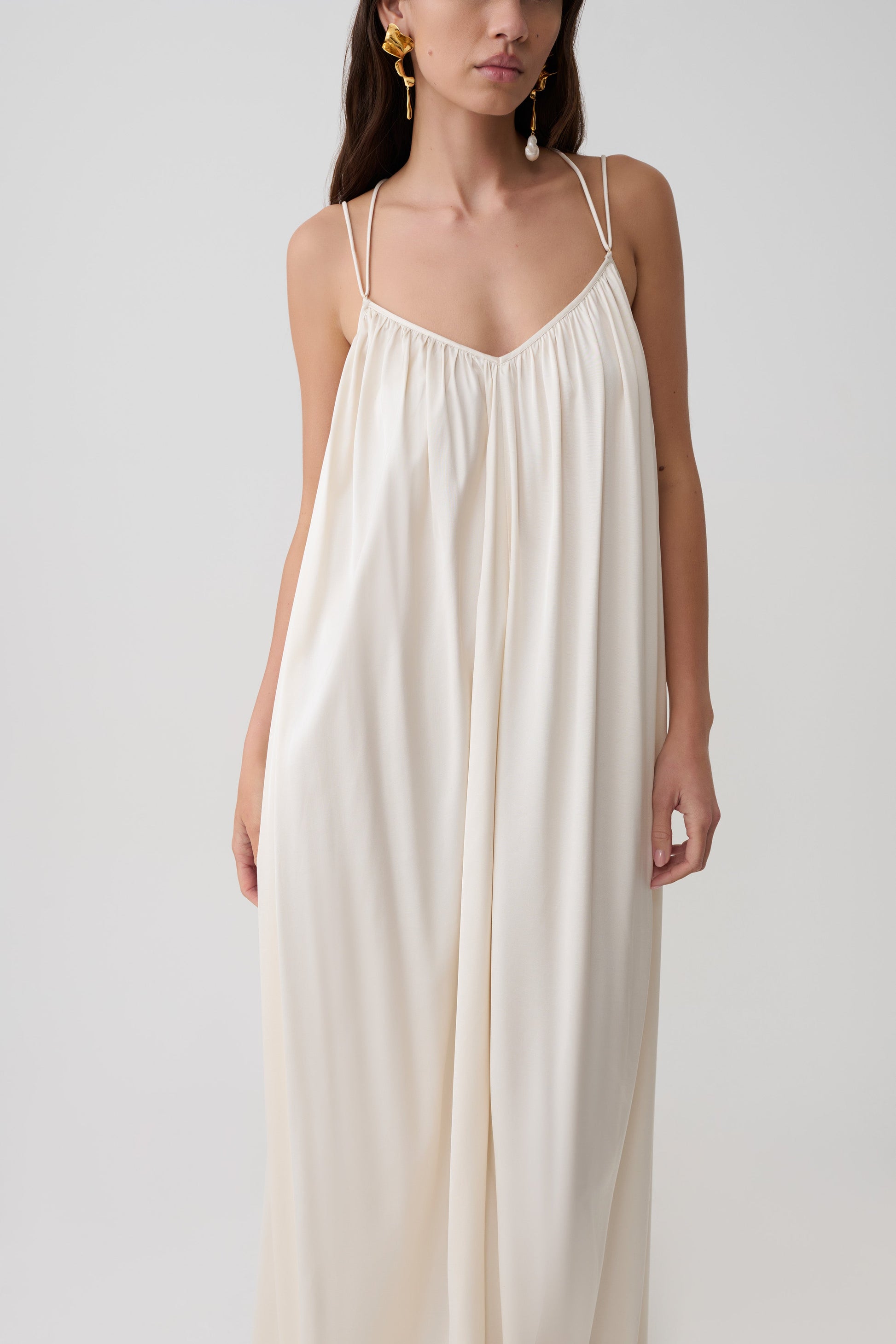 Adriana Satin Gathered Maxi Dress - Buttercream #3