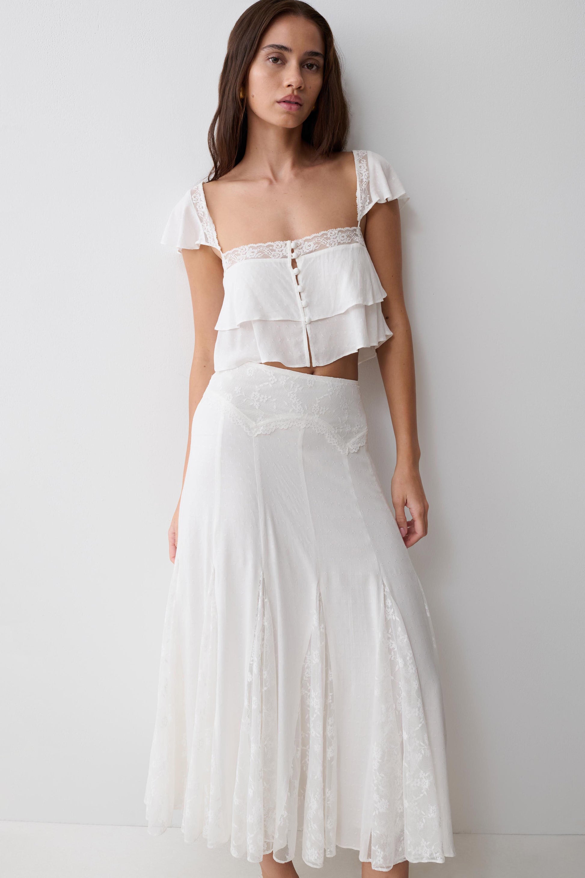 Skylar Lace Panelled Midi Skirt - White #3
