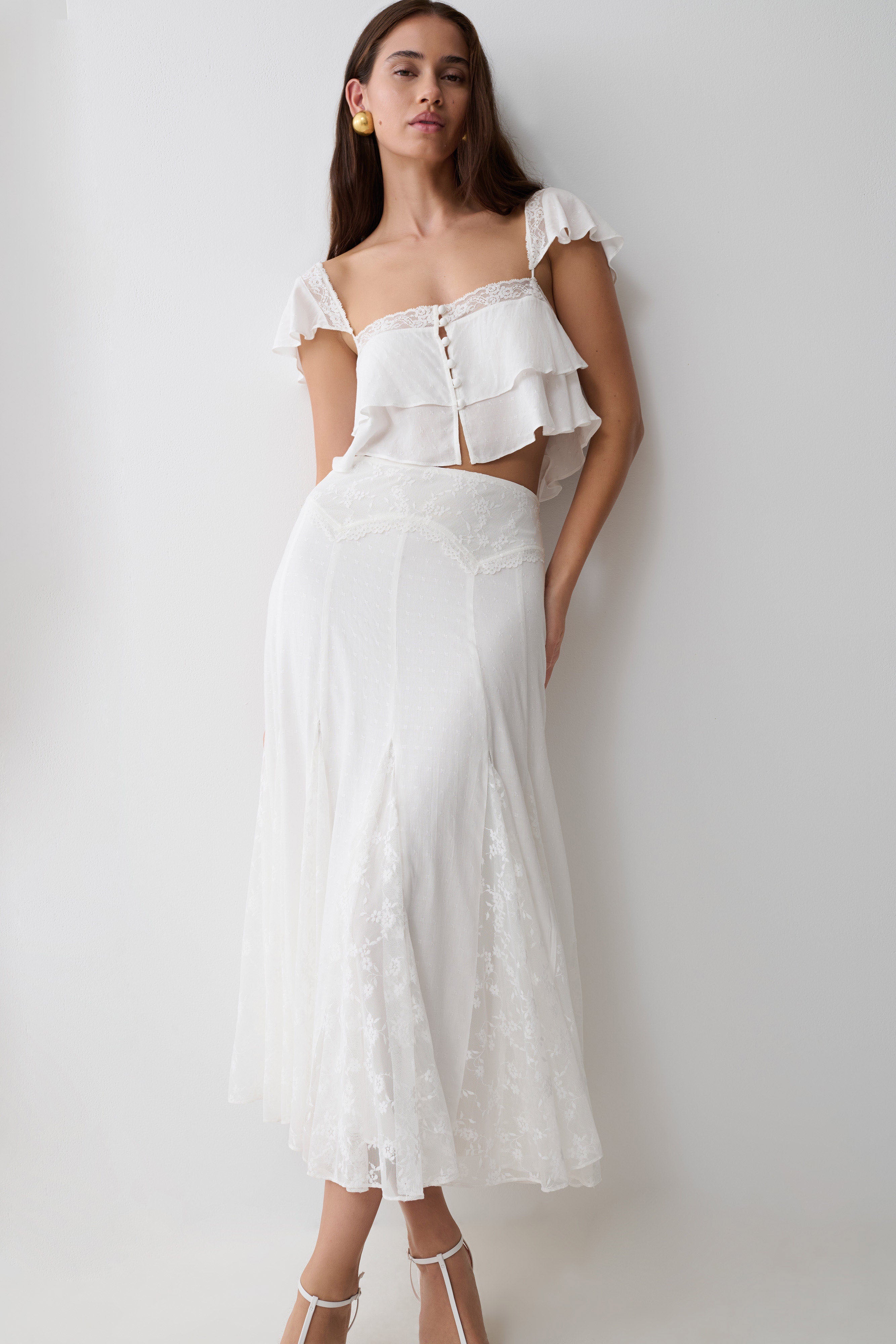 Skylar Lace Sleeveless Crop Top - White | MESHKI UK