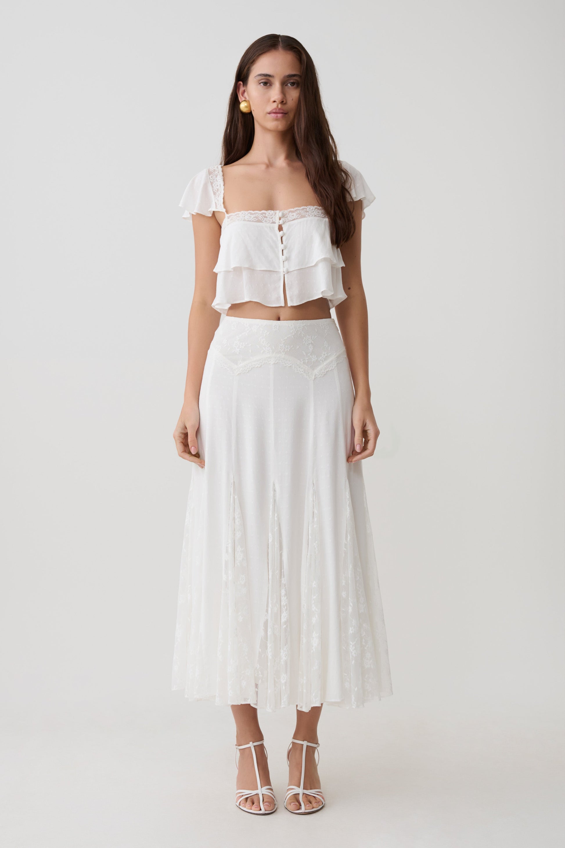 Skylar Lace Panelled Midi Skirt - White #5