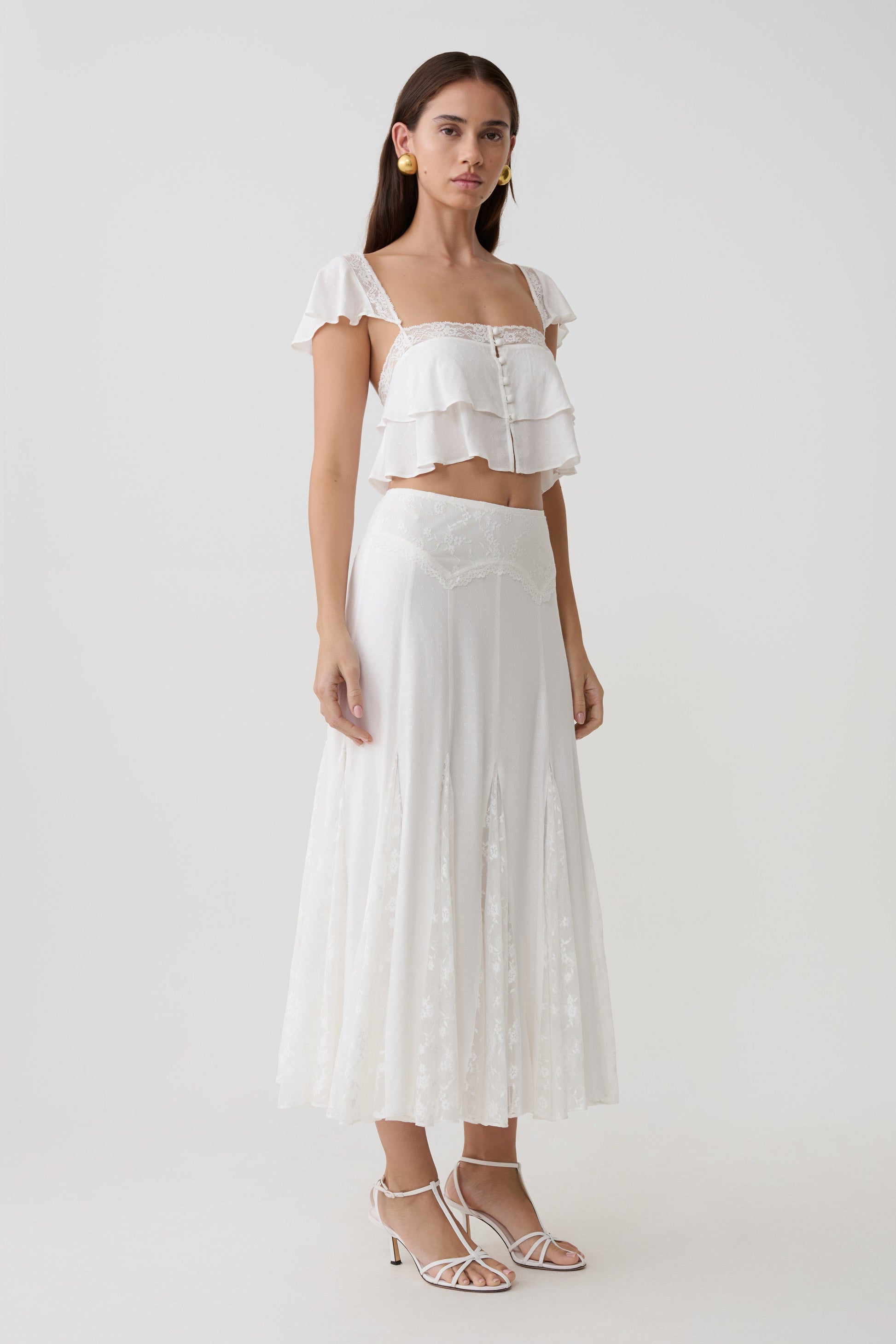 Skylar Lace Panelled Midi Skirt - White #4