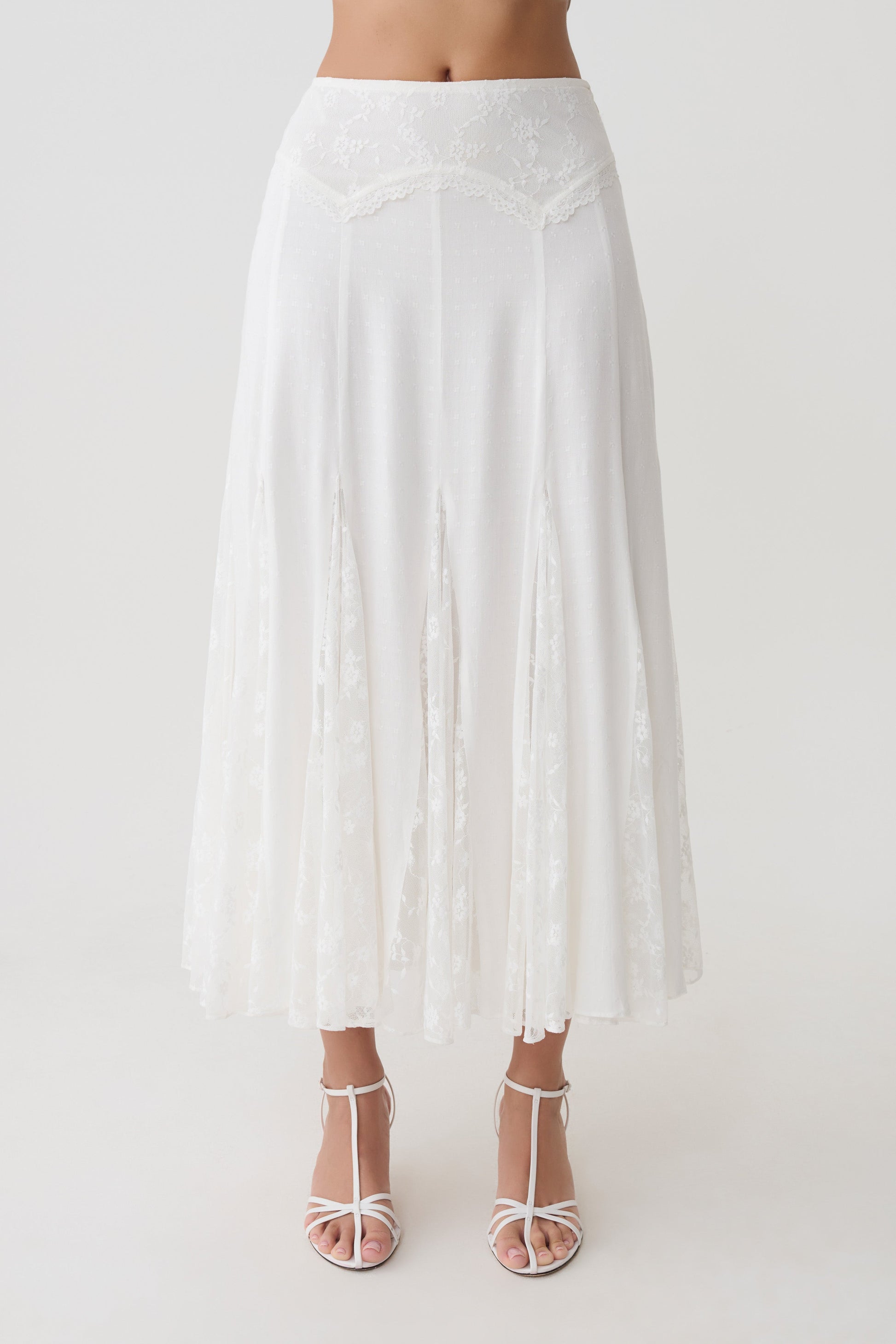 Skylar Lace Panelled Midi Skirt - White #9