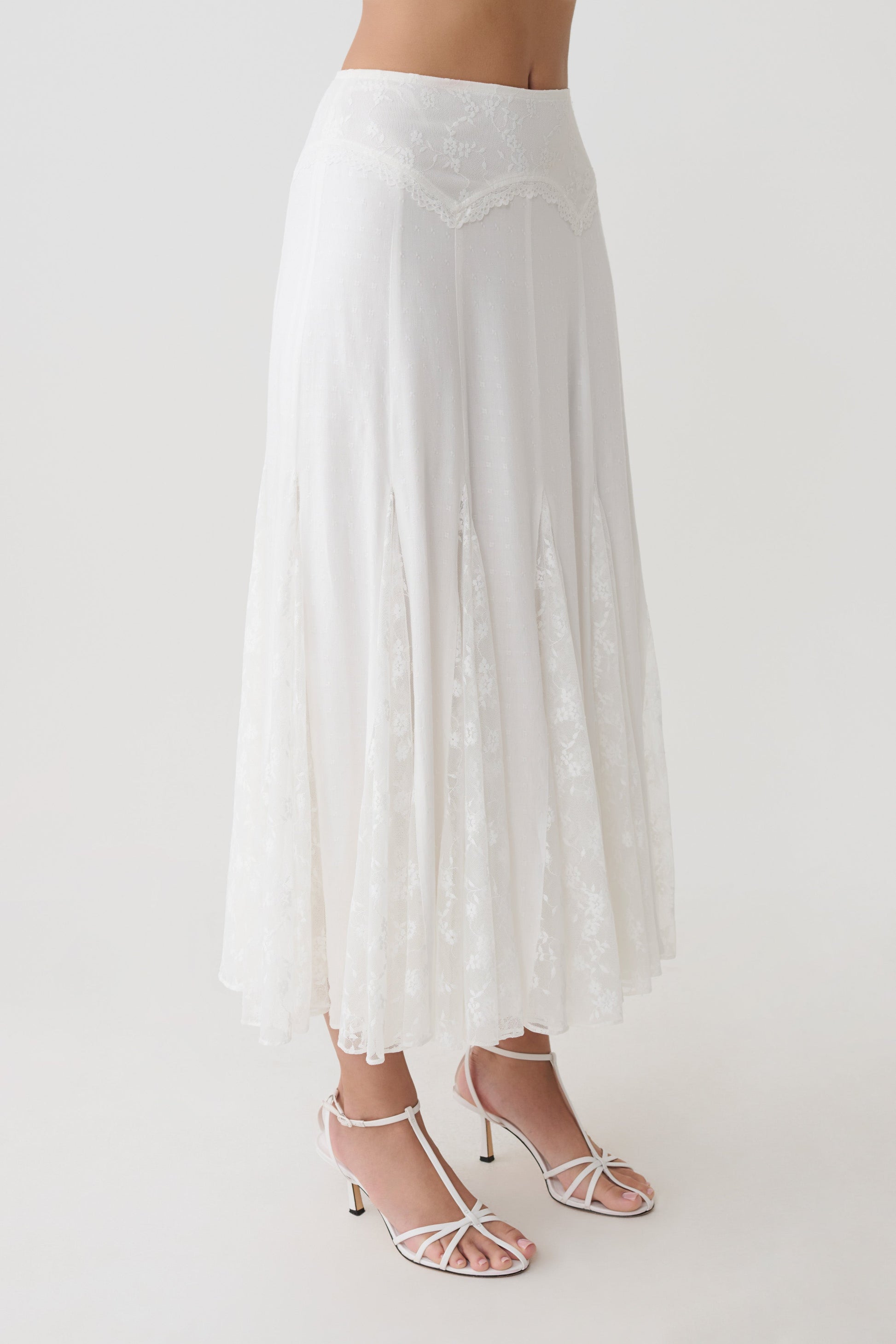 Skylar Lace Panelled Midi Skirt - White #6