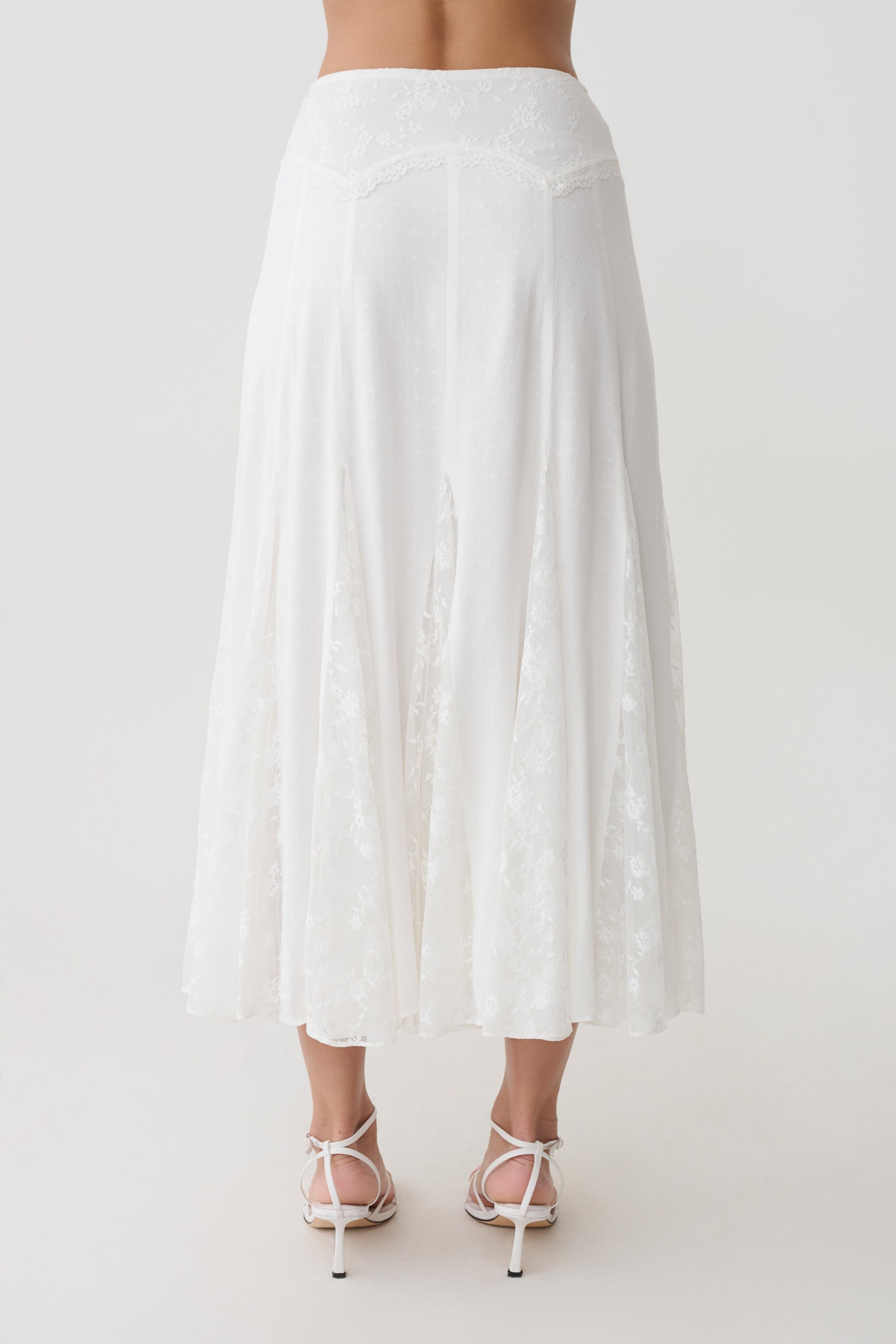 Skylar Lace Panelled Midi Skirt - White #7