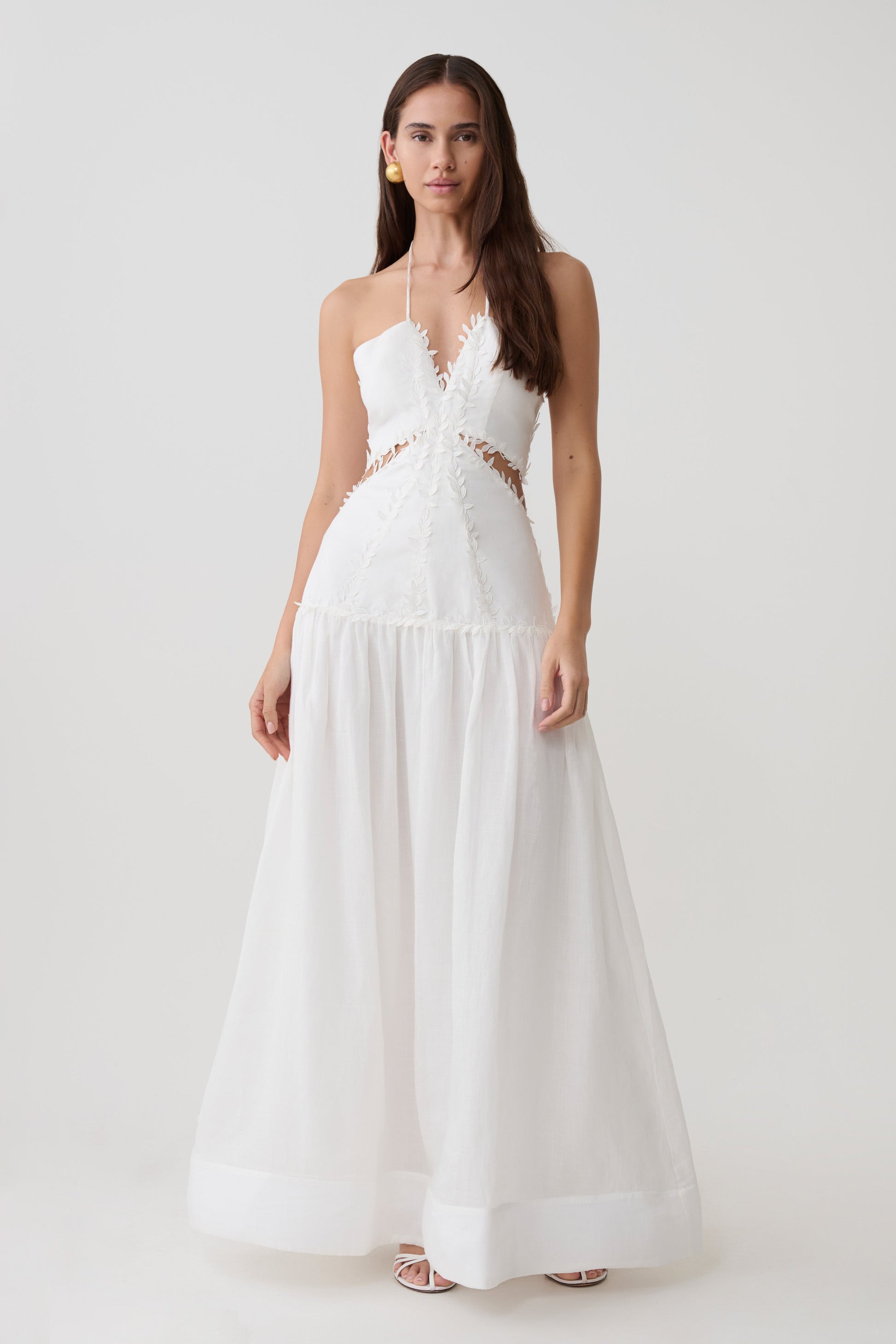 Fiona Linen Halter Maxi Dress - White #5