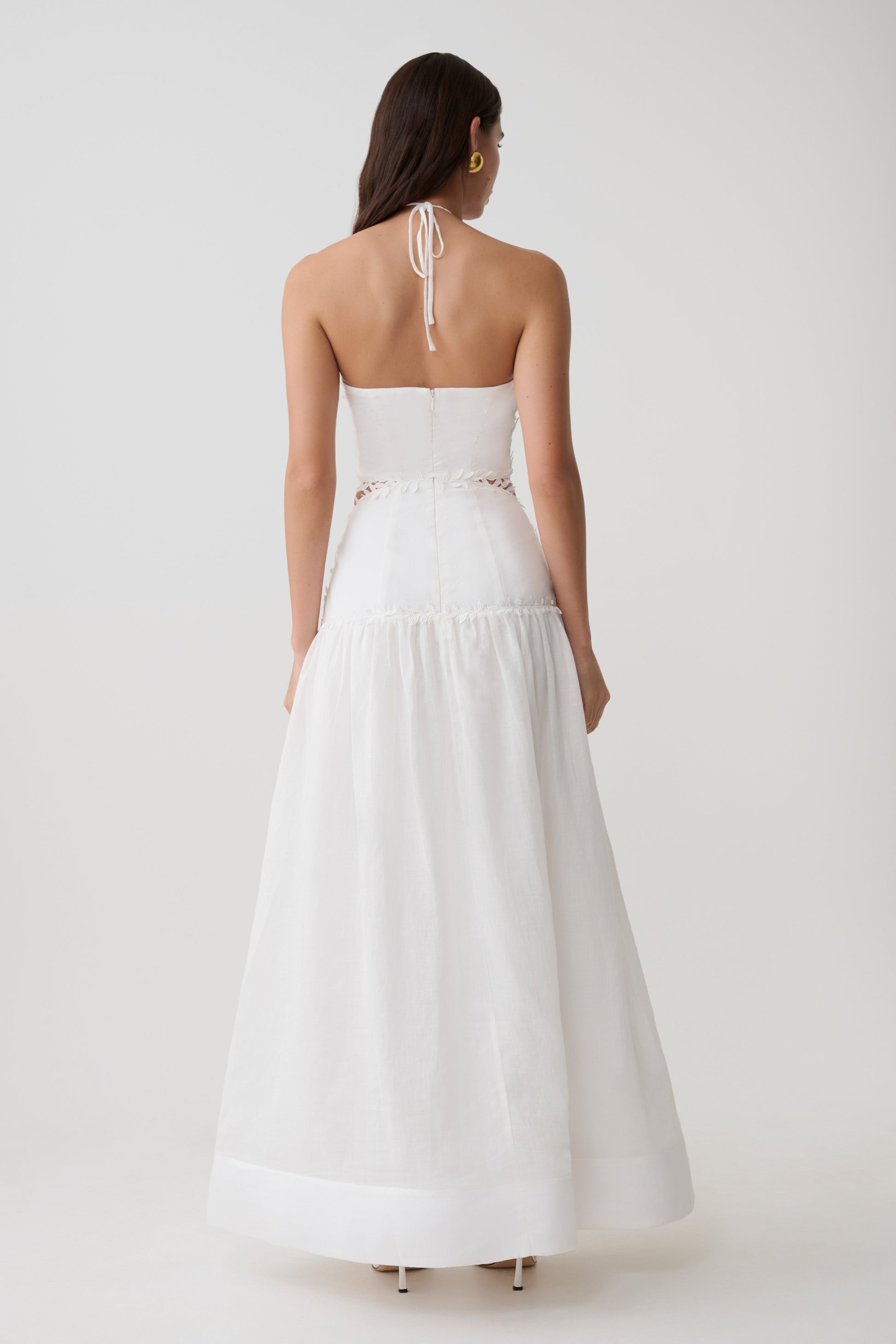 Fiona Linen Halter Maxi Dress - White #2