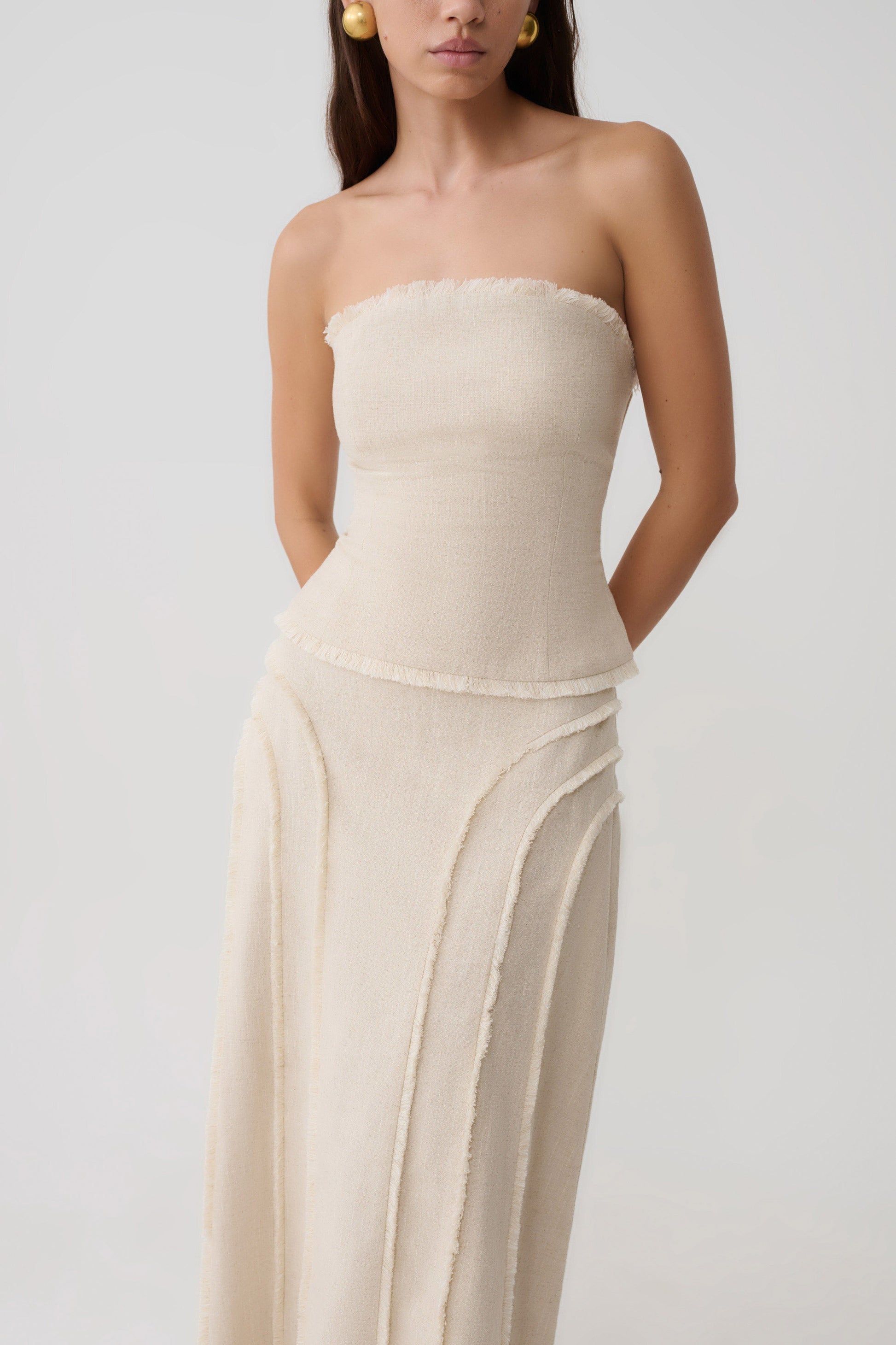 Annie Strapless Tie Back Linen Top - Natural #3