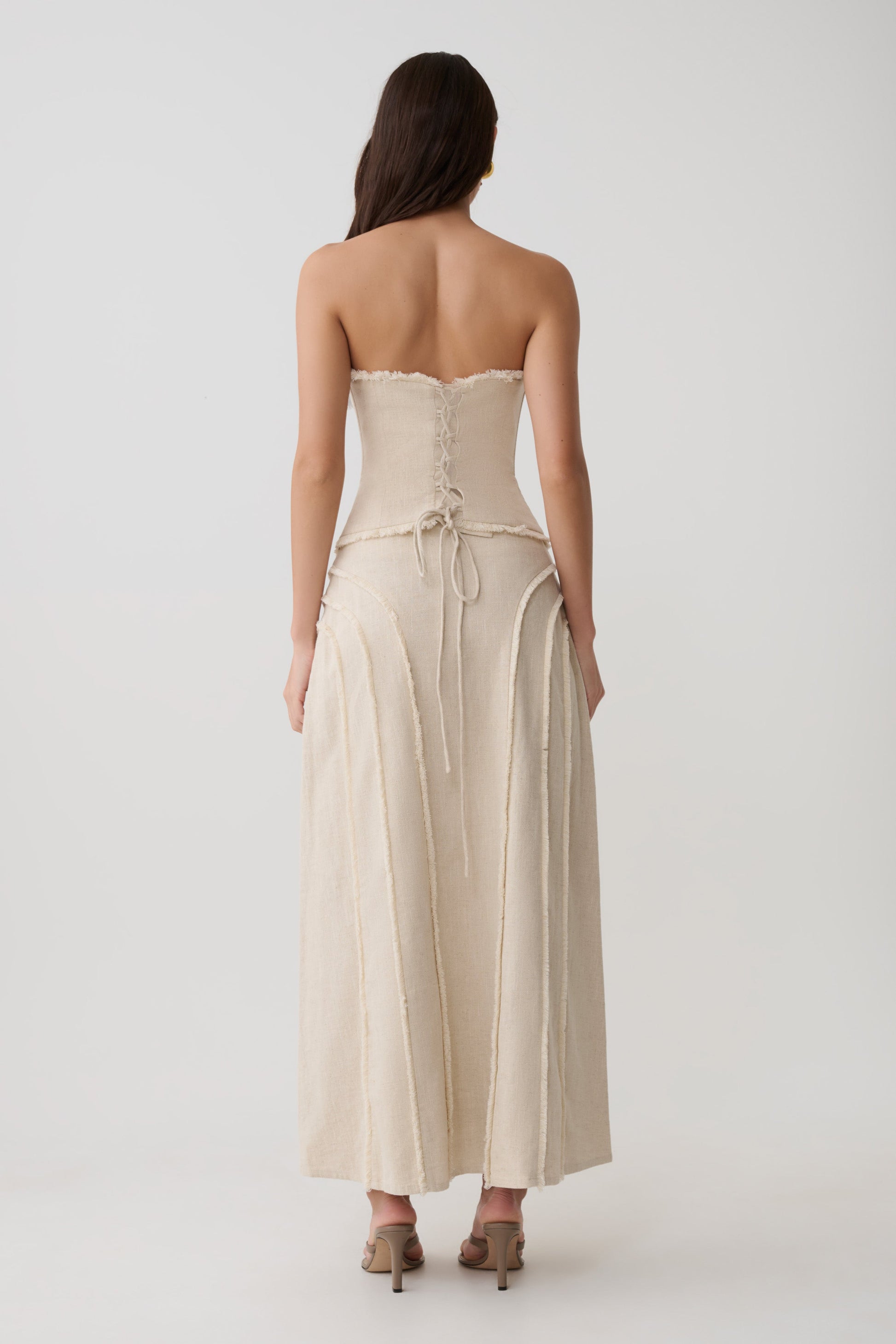 Annie Strapless Tie Back Linen Top - Natural #5