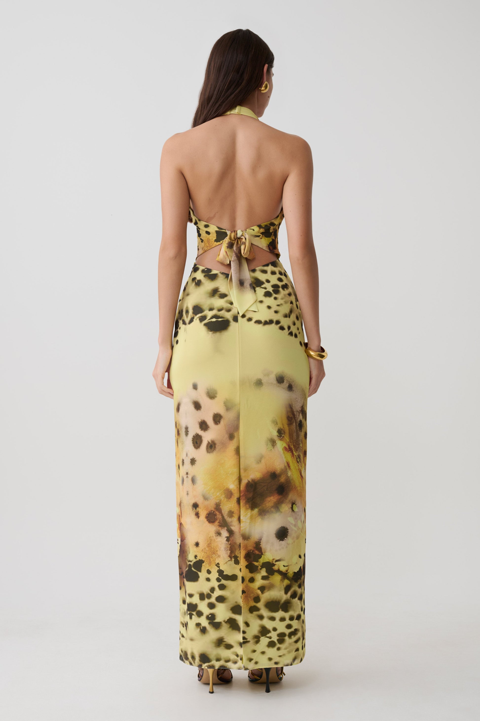 Valentina Chiffon Halter Maxi Dress - Yellow Floral Leopard Print #4