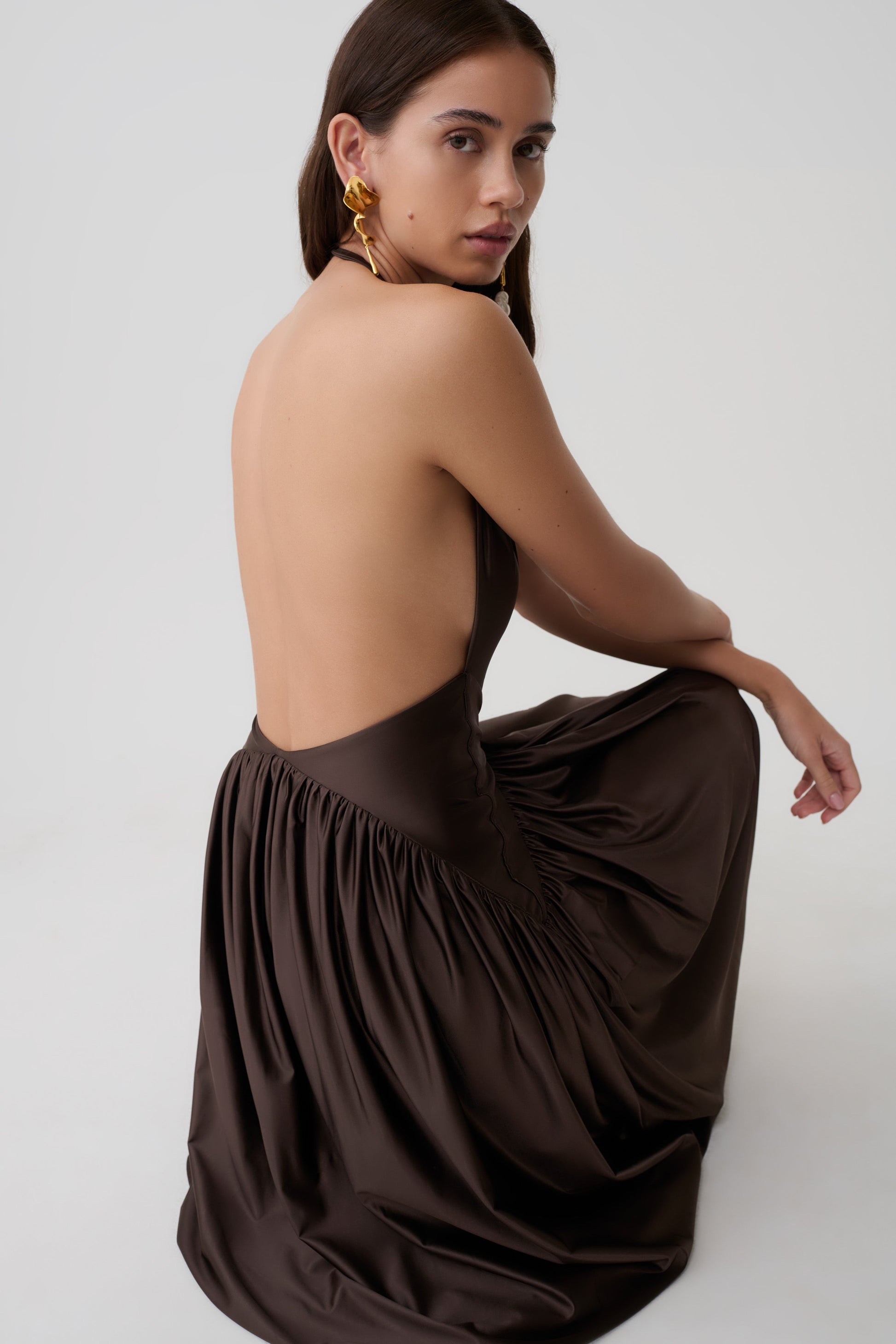 Cypress Halter Maxi Dress - Chocolate #3